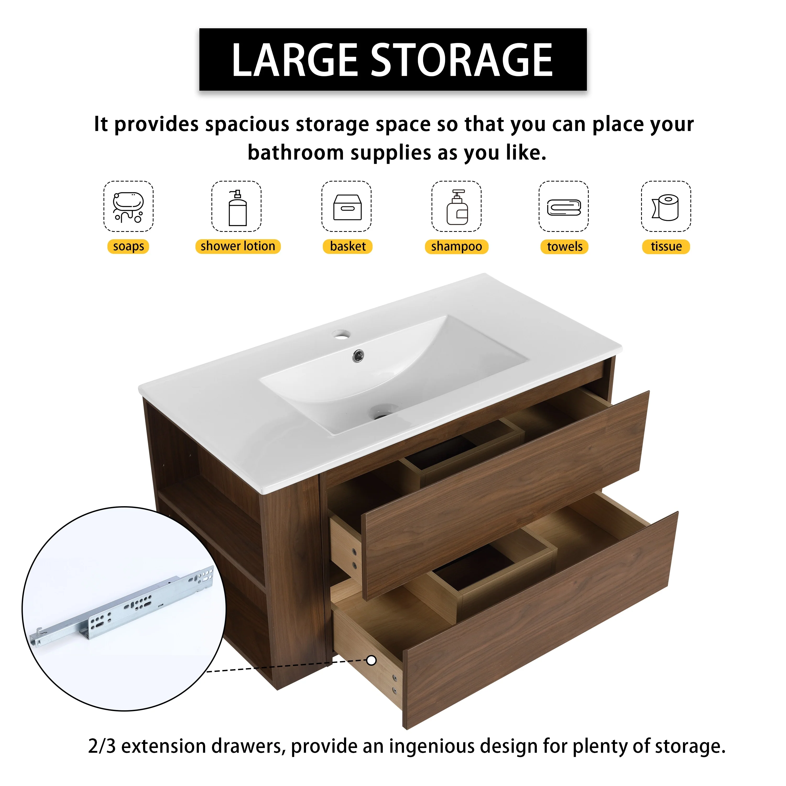 Beingnext 30''/36'' Single Sink Floating Bathroom Vanity with Soft Close Drawer and Adjustable Shelf