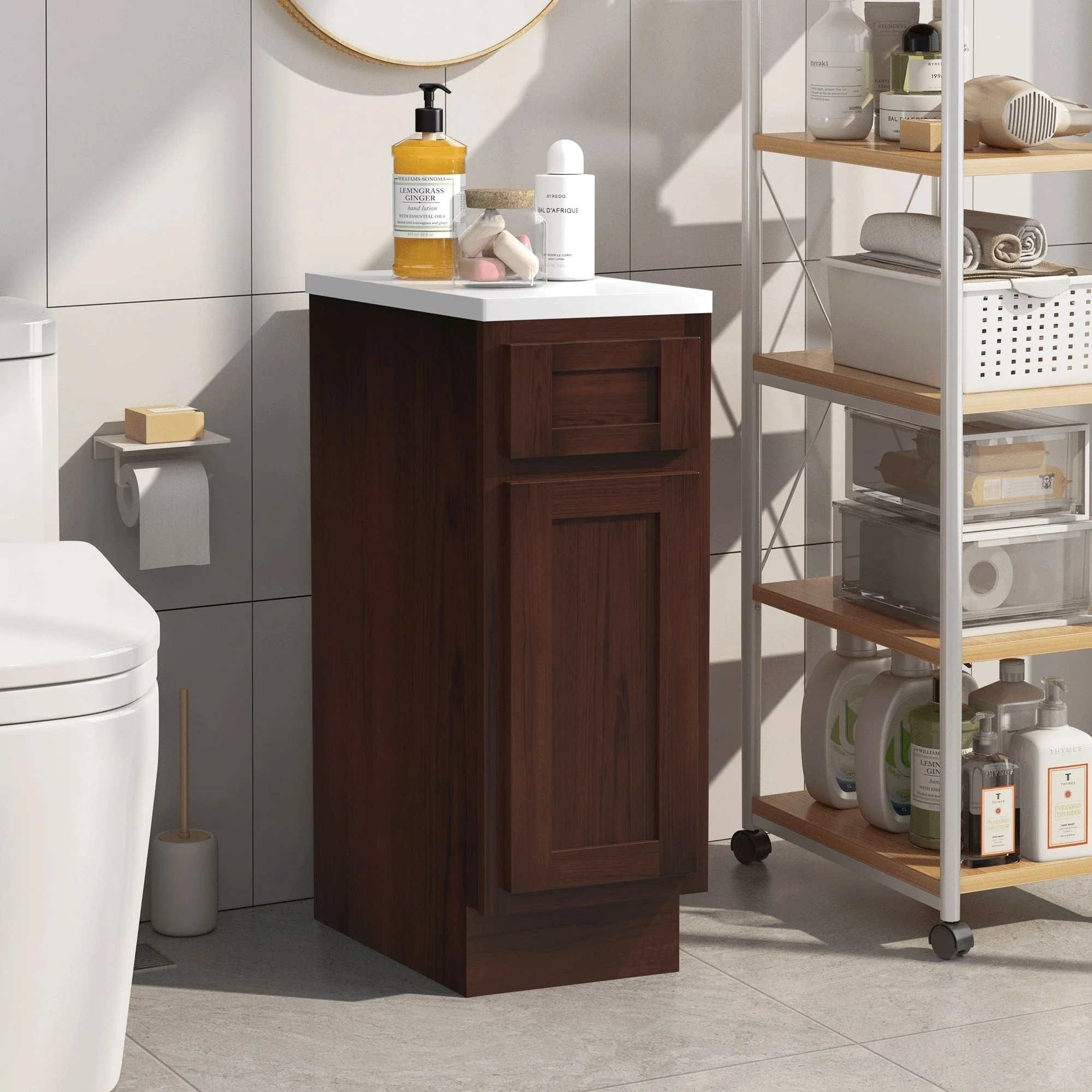 Vanity Art 12 Inch Bathroom Vanity Base Cabinet Single Right Offset Solid Wood Small Bathroom Storage Floor Cabinet