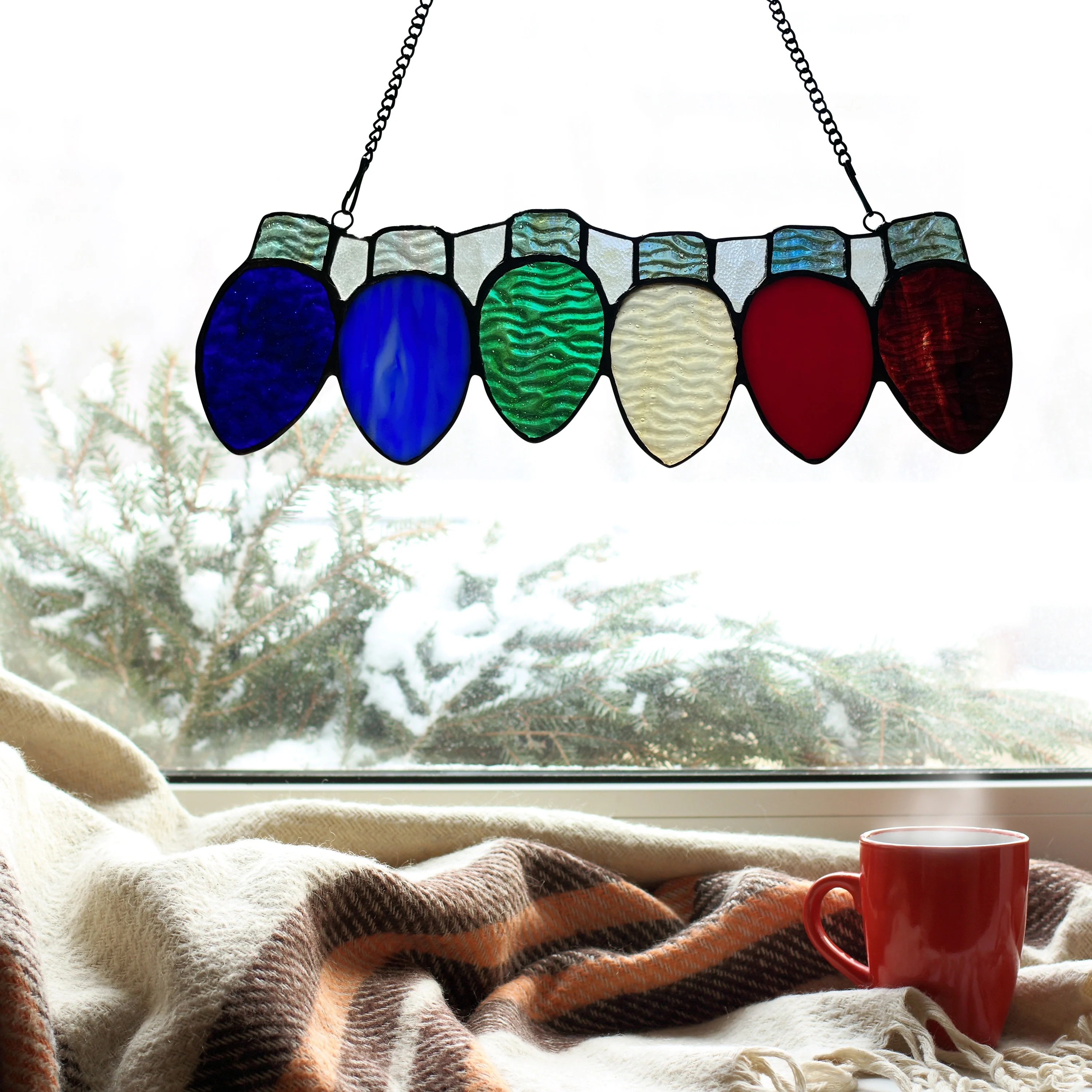 River of Goods Old-Fashioned Holiday Lights River of Goods Stained Glass Window Panel - 12