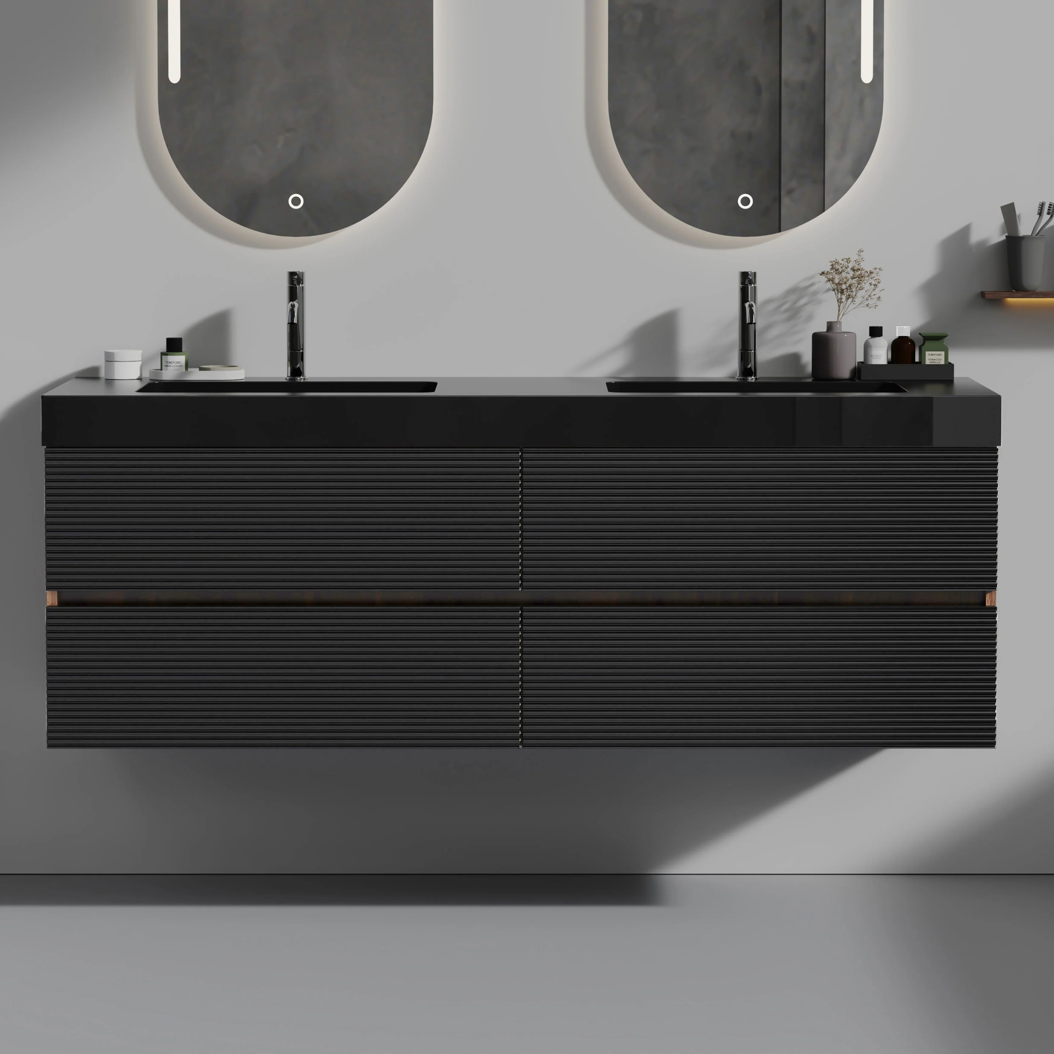CITTANEO Grace 36'' Modern Floating Bathroom Vanity with Black Sink and Integral Basin