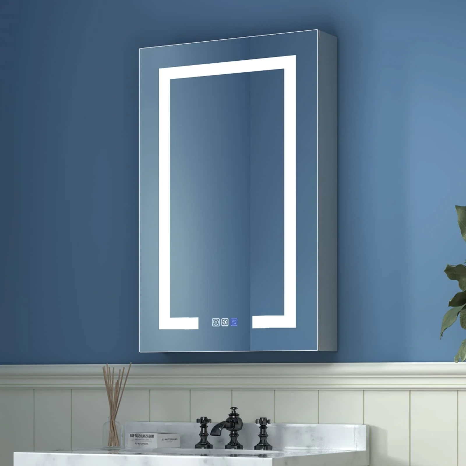 ExBrite 3 Touch Switch LED Lighted Bathroom Medicine Cabinet with Mirror, Recessed or Surface Mount, Defog, Stepless Dimming