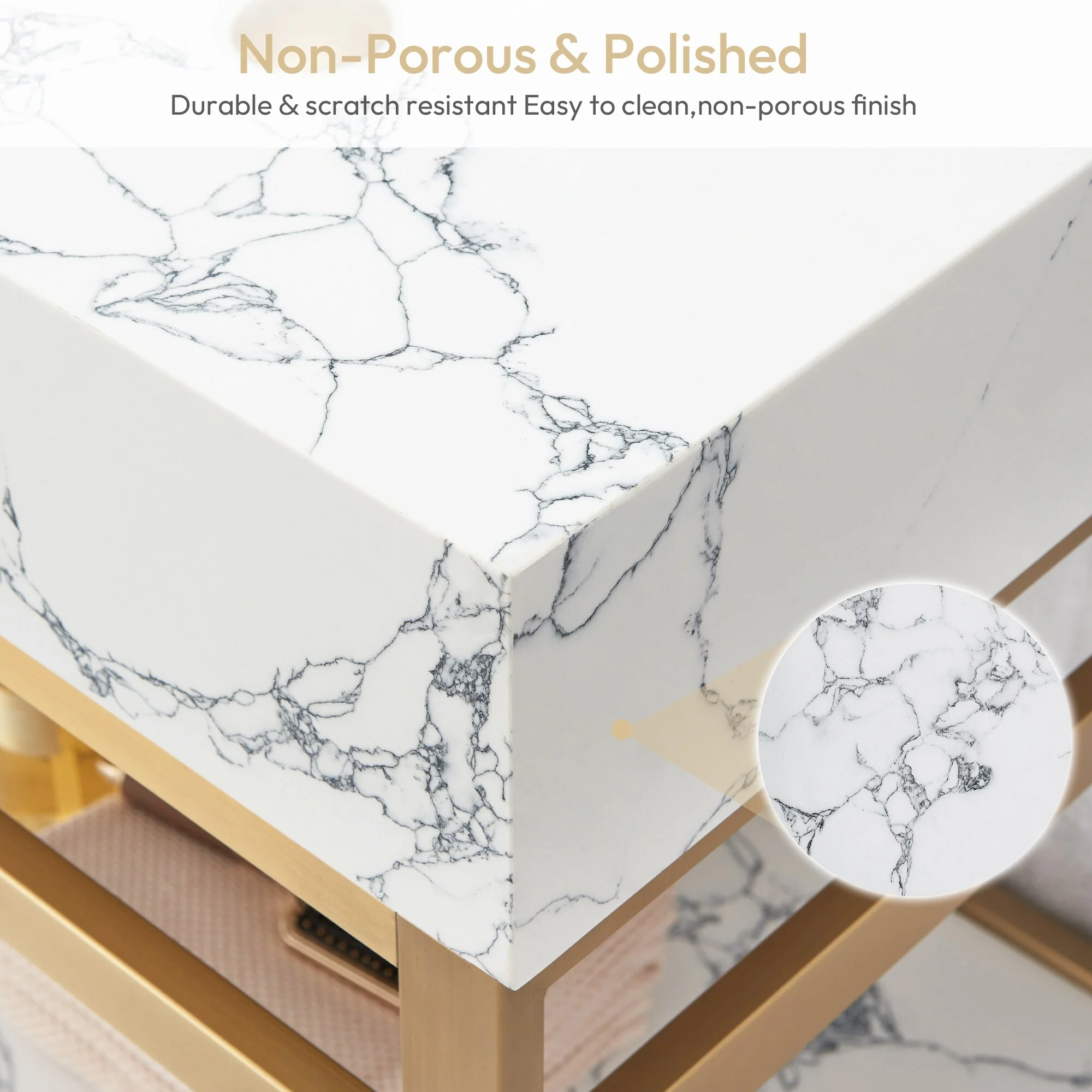 Ecija Bath Vanity, Metal Support with Composite Stone Top, no Mirror