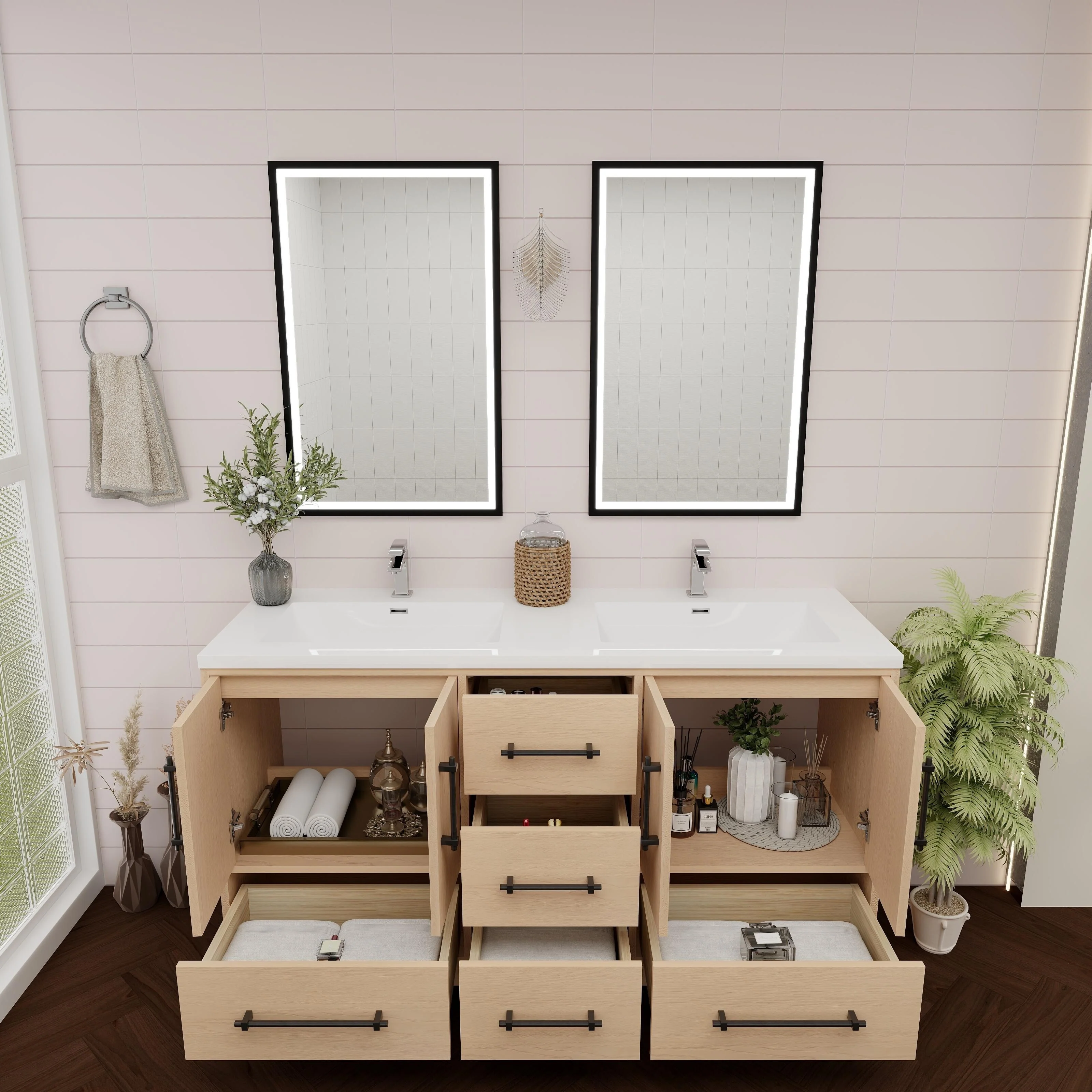 Victoria 60'' Freestanding Vanity with Double Reinforced Acrylic Sink - 59.5