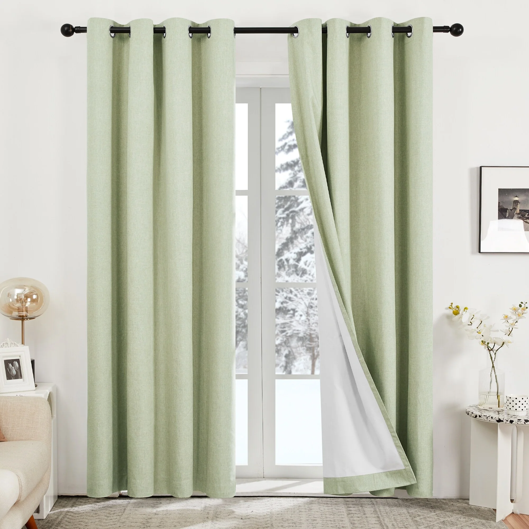 Deconovo Blackout Living Room Curtains Faux Linen Drapes 2 Panels