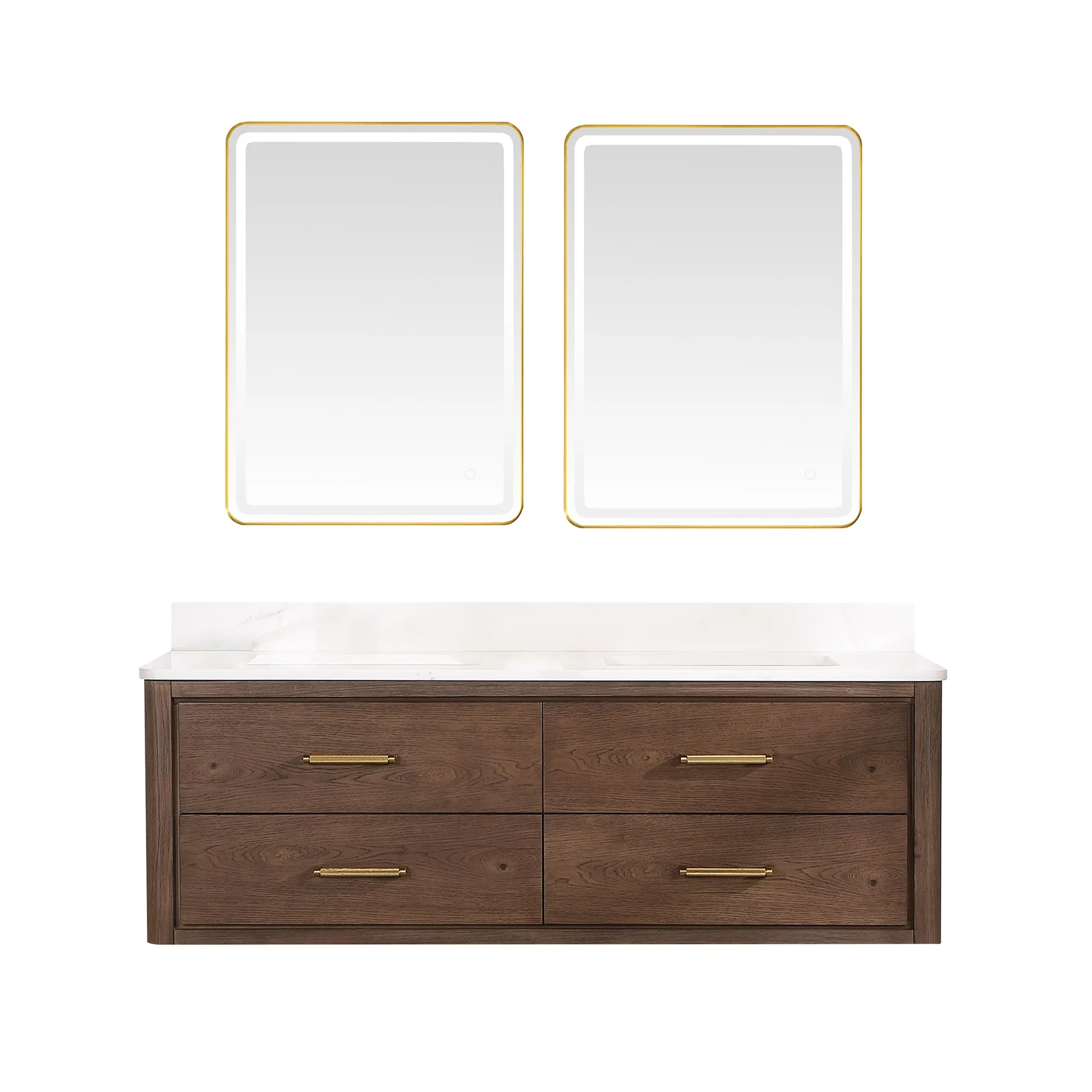 Cristo Floating Bath Vanity with White Quartz Stone Top and Mirror
