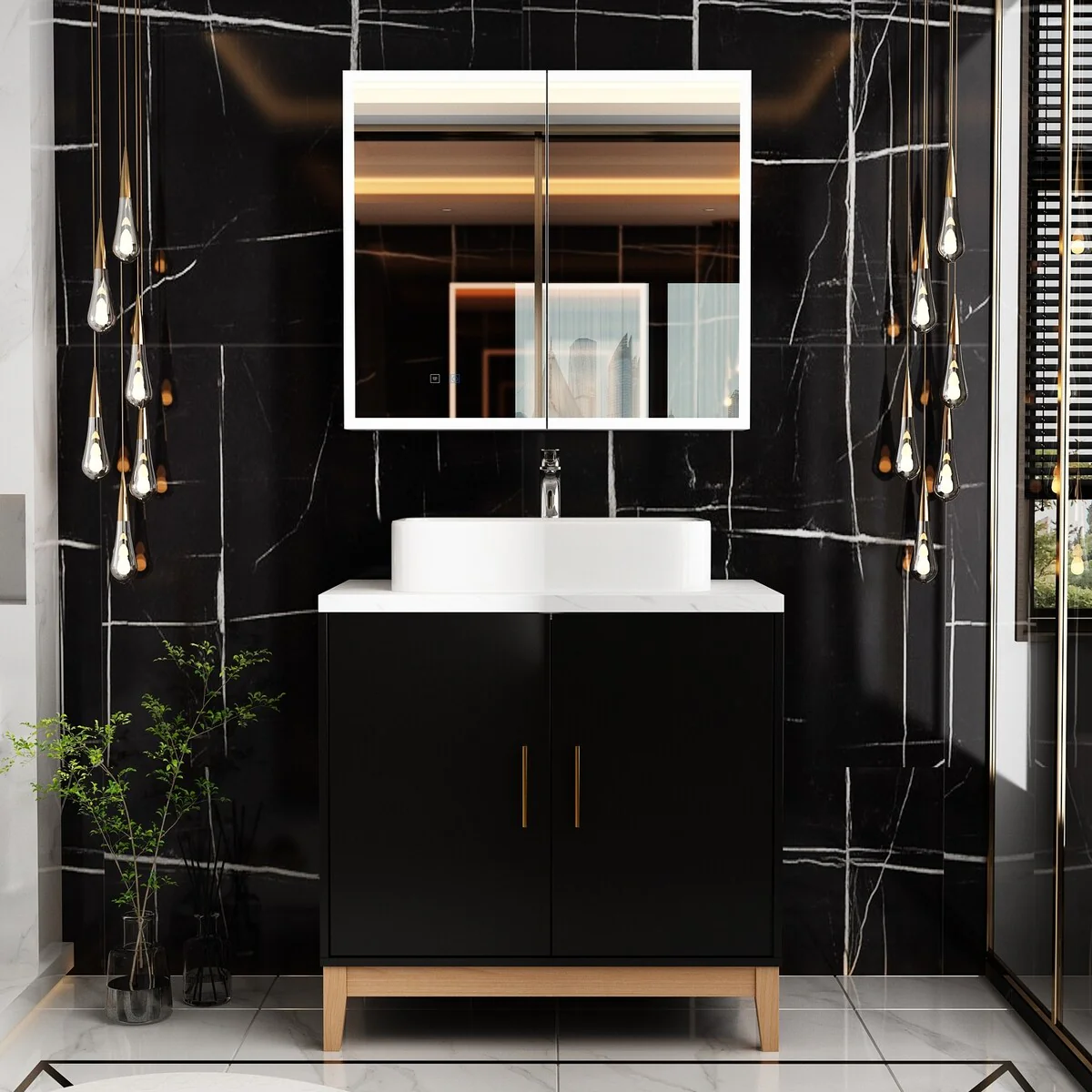 Complete Bathroom Vanity and LED Medicine Cabinet Ensemble