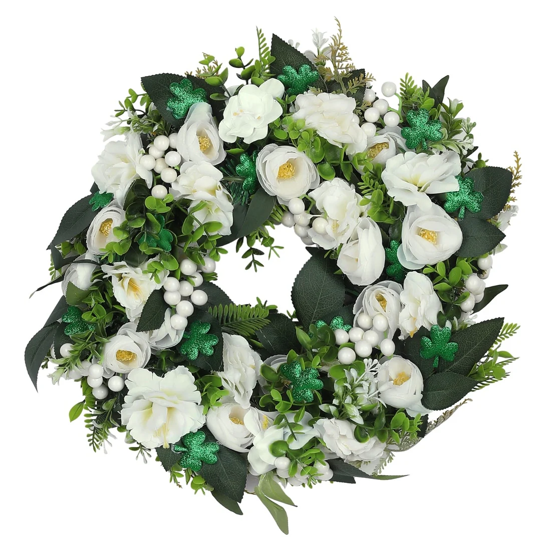 Artificial Wreath for Front Door Year Round Eucalyptus Wreaths with Flower, Berries for Front Door Wall Hanging Decor 18 Inches