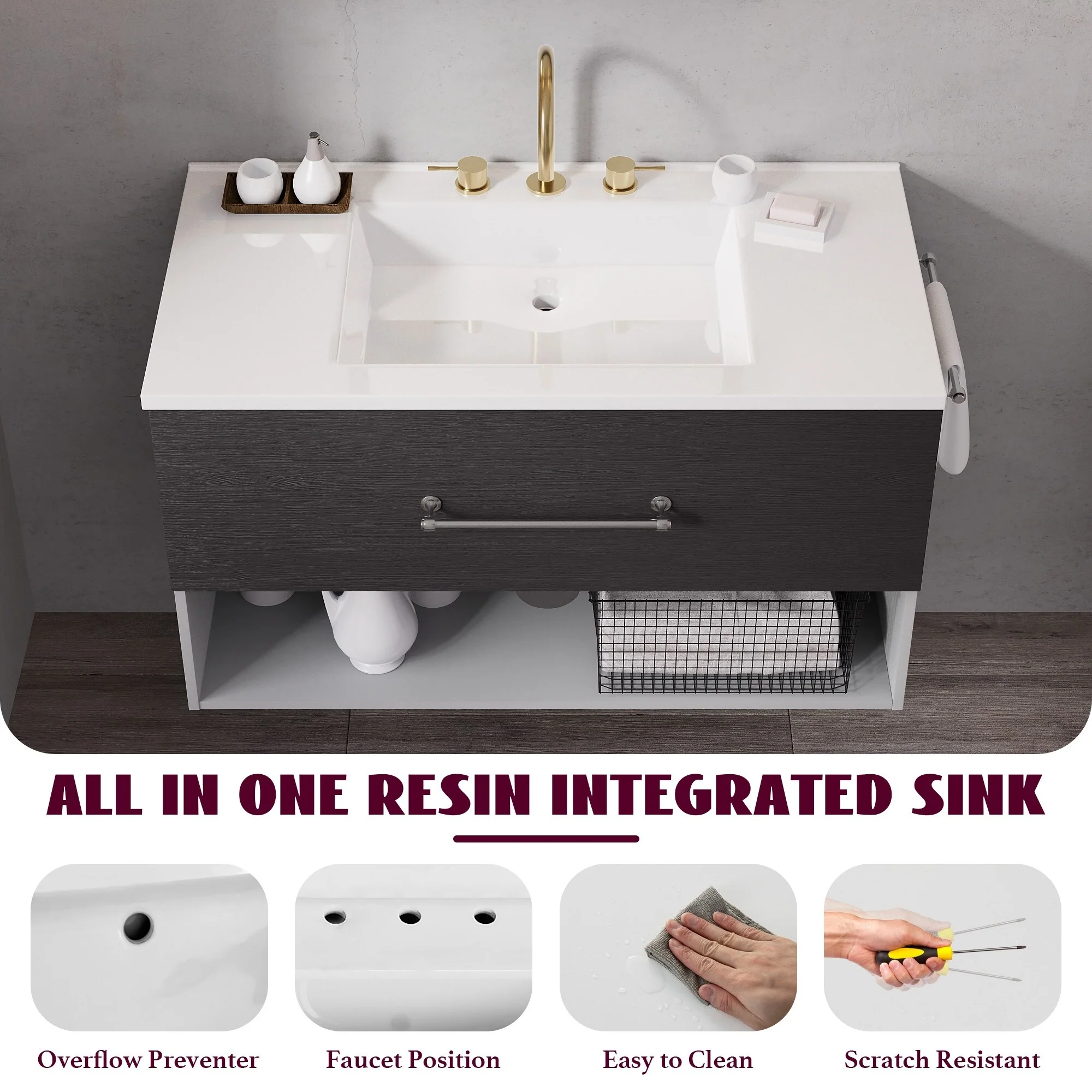 36-Inch Minimalist MDF Bathroom Vanity with Sink – Sleek and Simple Design for Modern Spaces