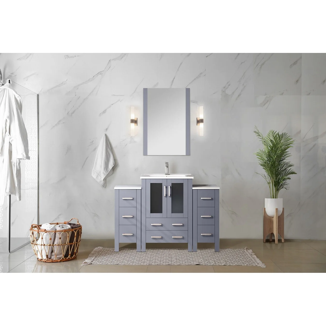Volez Bath Vanity with Side Cabinet and Mirror