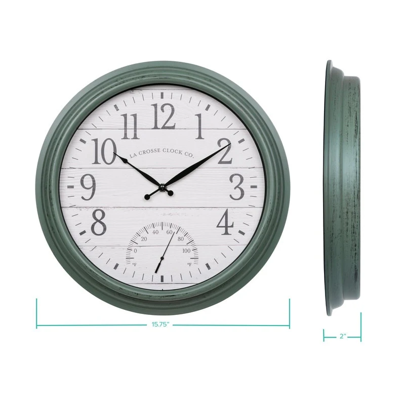 La Crosse 15.75 In. Outdoor Sagebrook Temp Quartz Clock