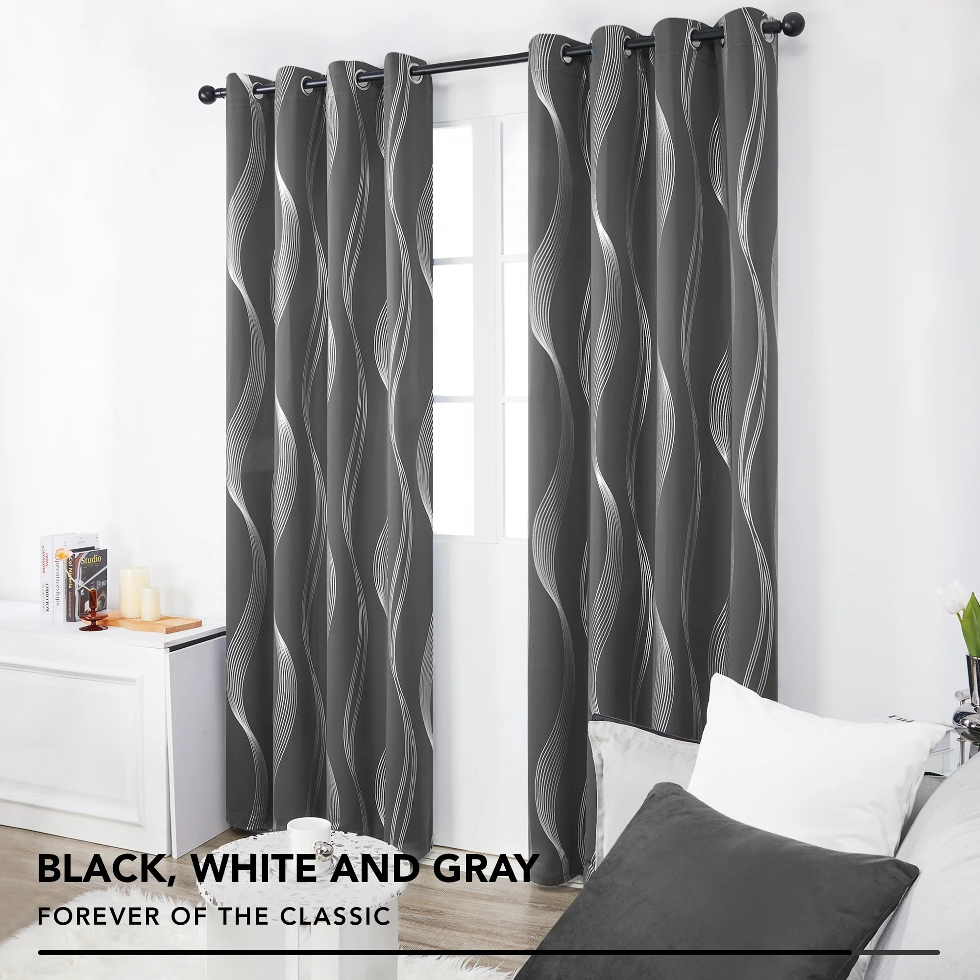 Deconovo Silver Wave 52 Width Curtain Panel Pair (2 Panel)