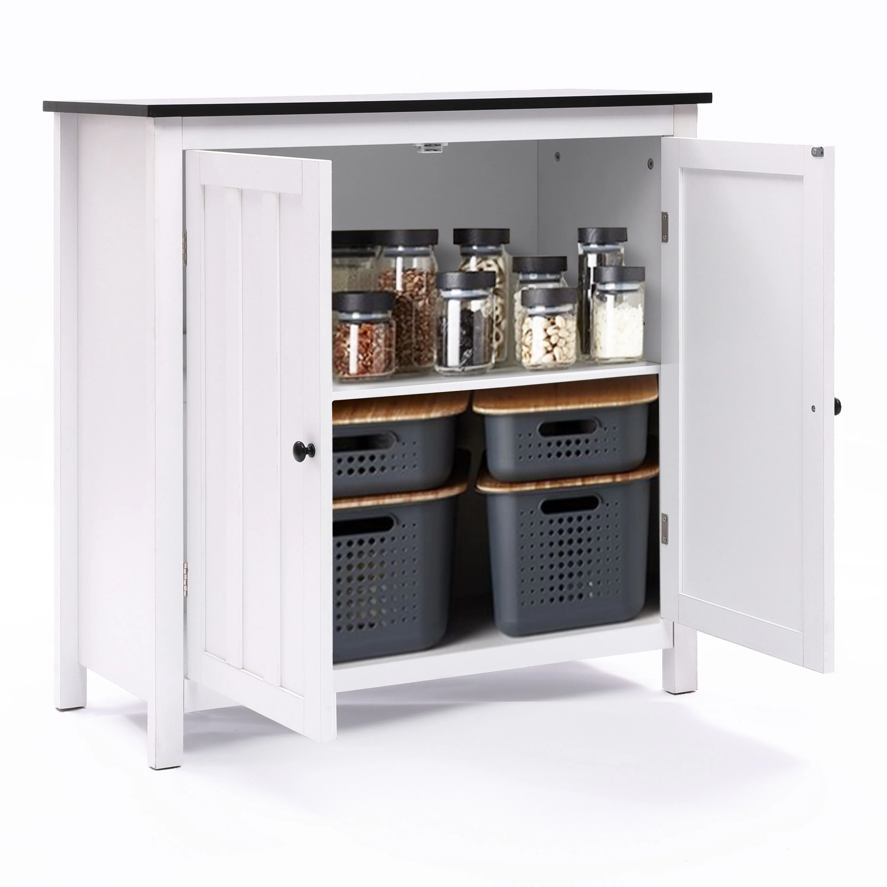 White MDF Wood 2-Door Bathroom Storage Cabinet with an Adjustable Shelf - 32.3