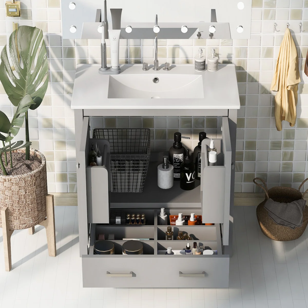 Bathroom Vanity with Single Sink, 2 Soft Closing Doors and 1 Drawer