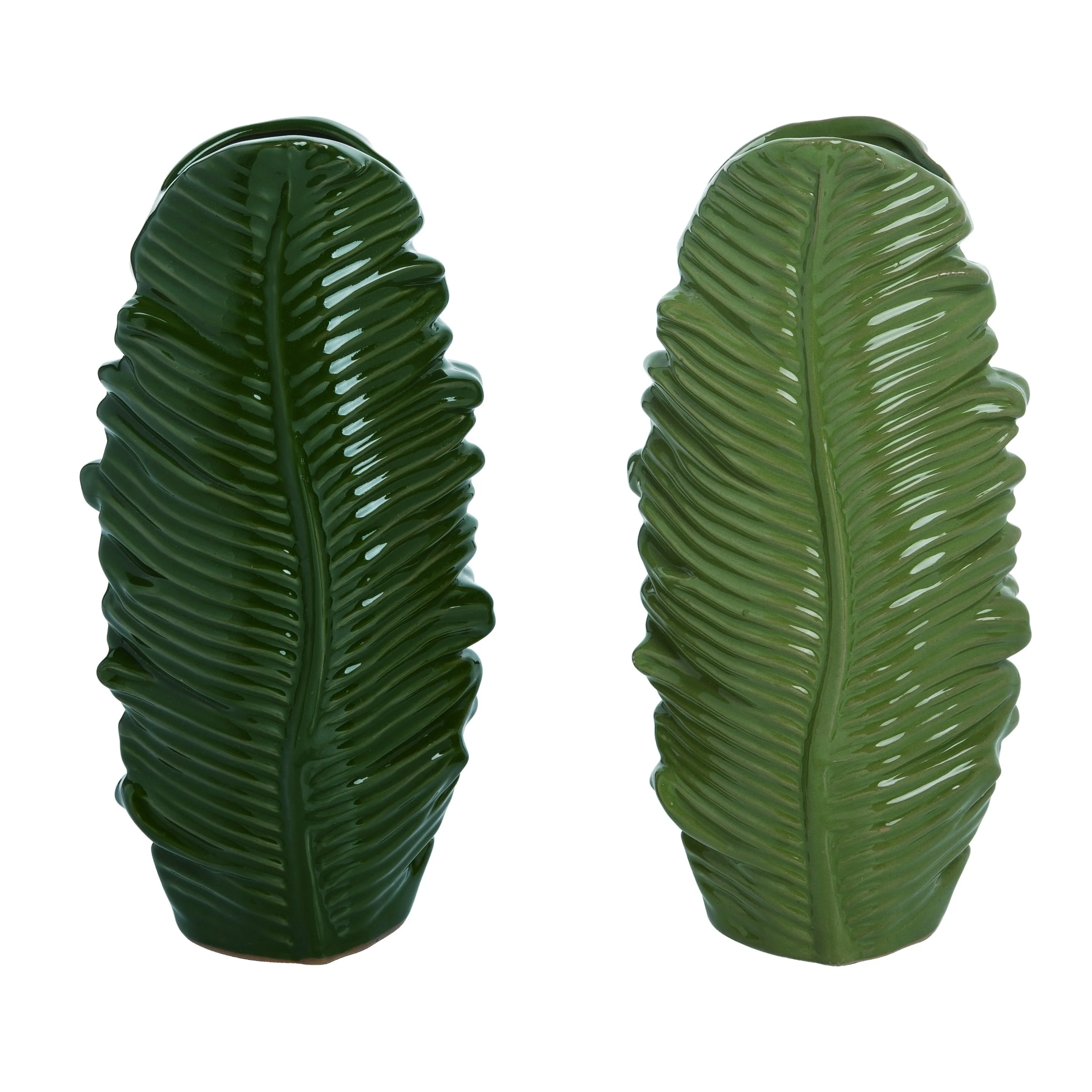 Transpac Ceramic Green Leaf Shaped Vase Set of 2, Home Decorations Tabletop Mantel 10.5 inch H.