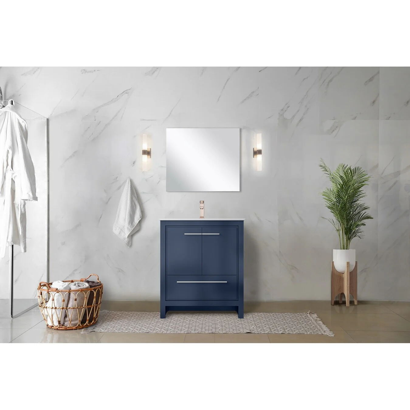 Lafarre Bath Vanity Cultured Marble Top, Sink and Rose Gold Faucet