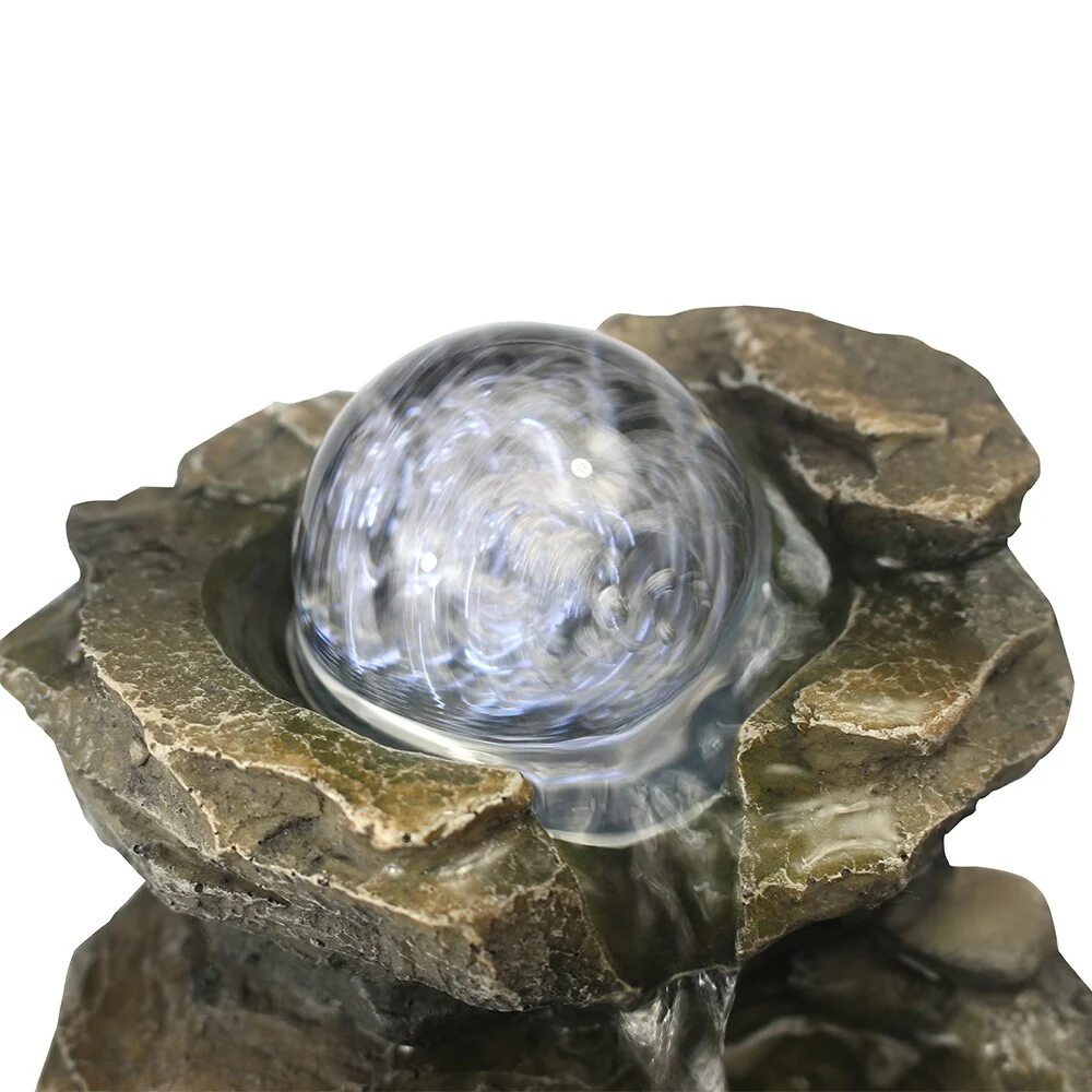 8.3-inch H 4-Tier Cascading Rock Falls Tabletop Water Fountain w/Light