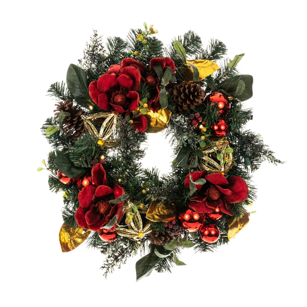 24 in. Lighted Christmas Wreath - Red Magnolia - Assorted