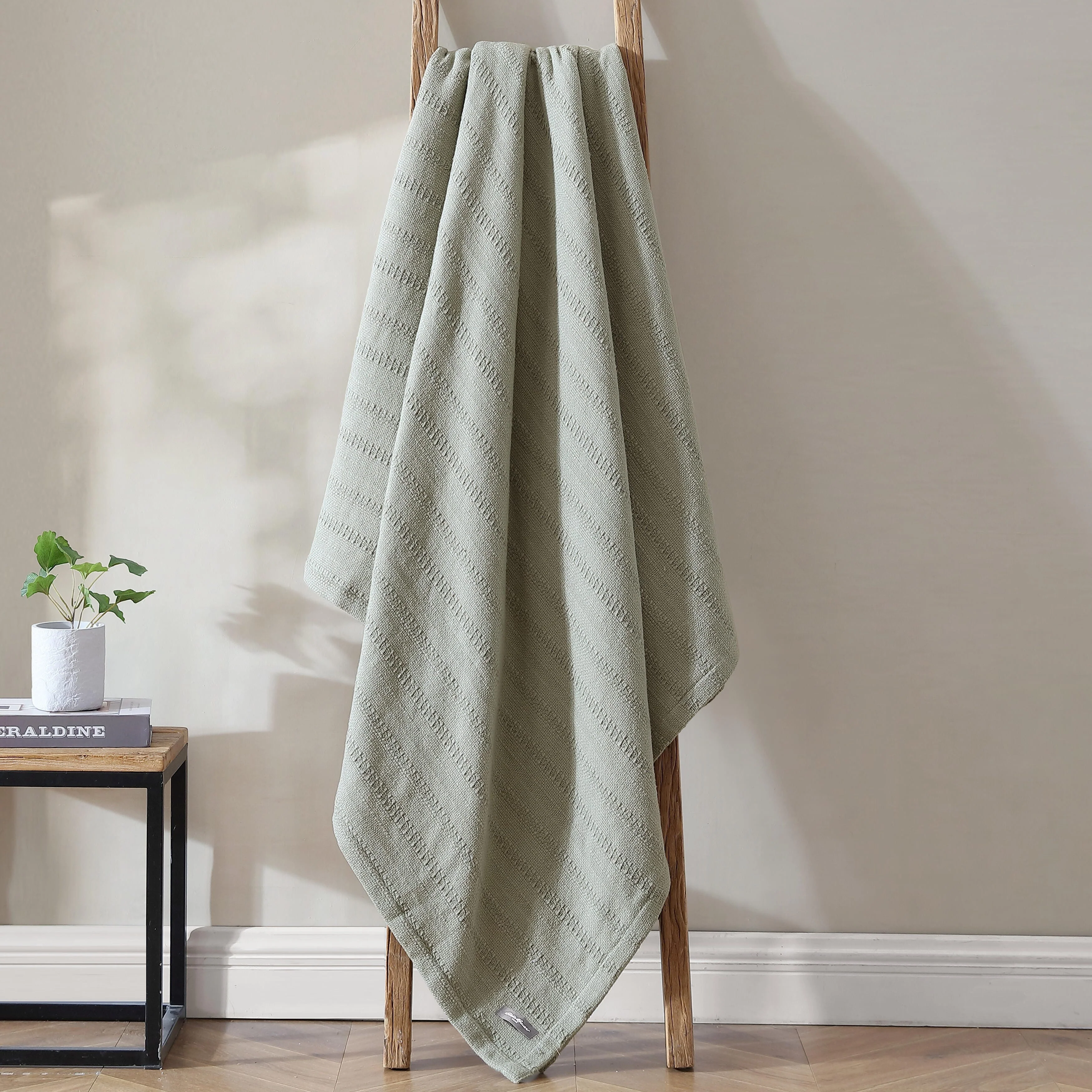 Eddie Bauer Variegated Weave Stripe Cotton Reversible Blanket
