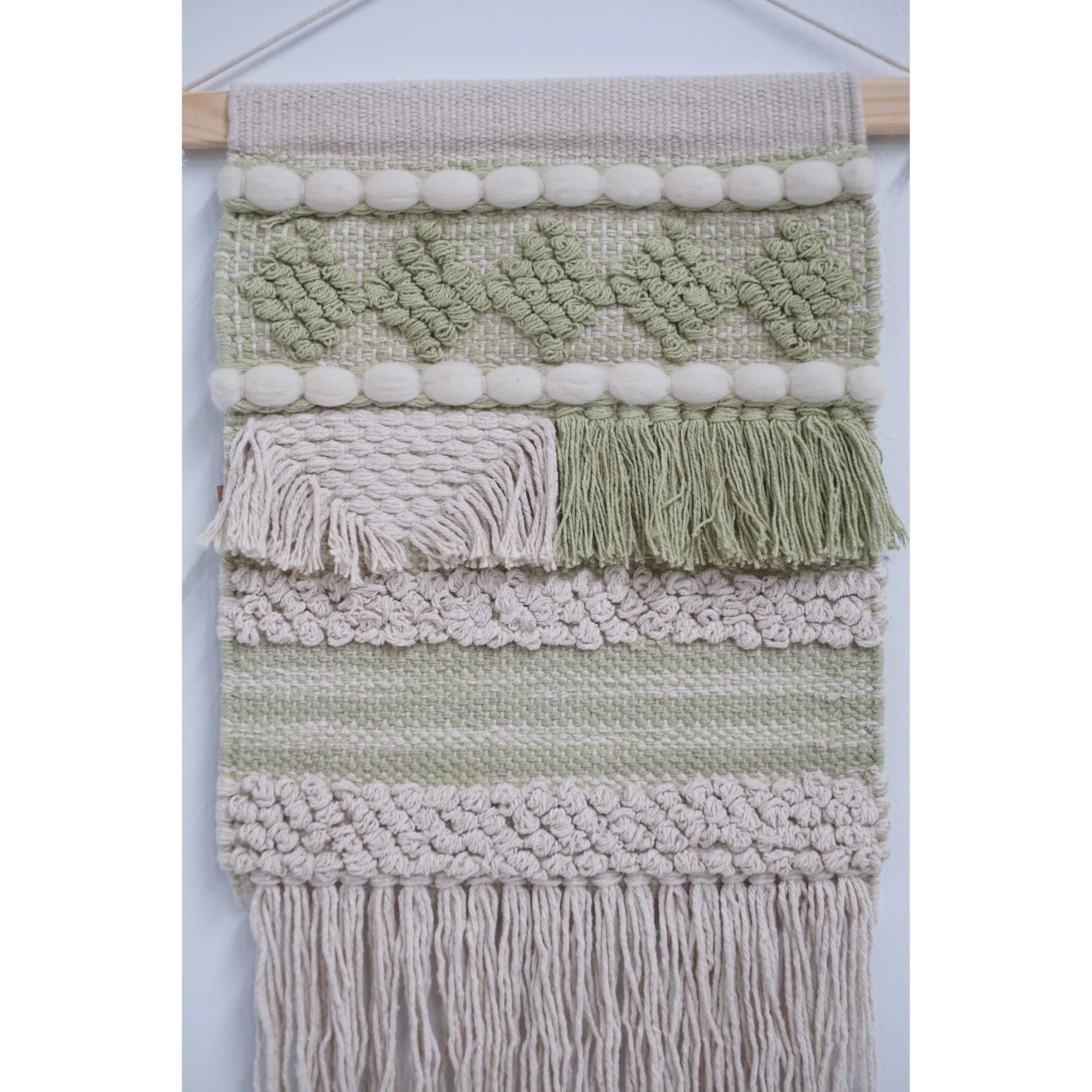 Home&Manor Wool and Cotton Macrame Wall Hanging with Rod Included - Exact Size