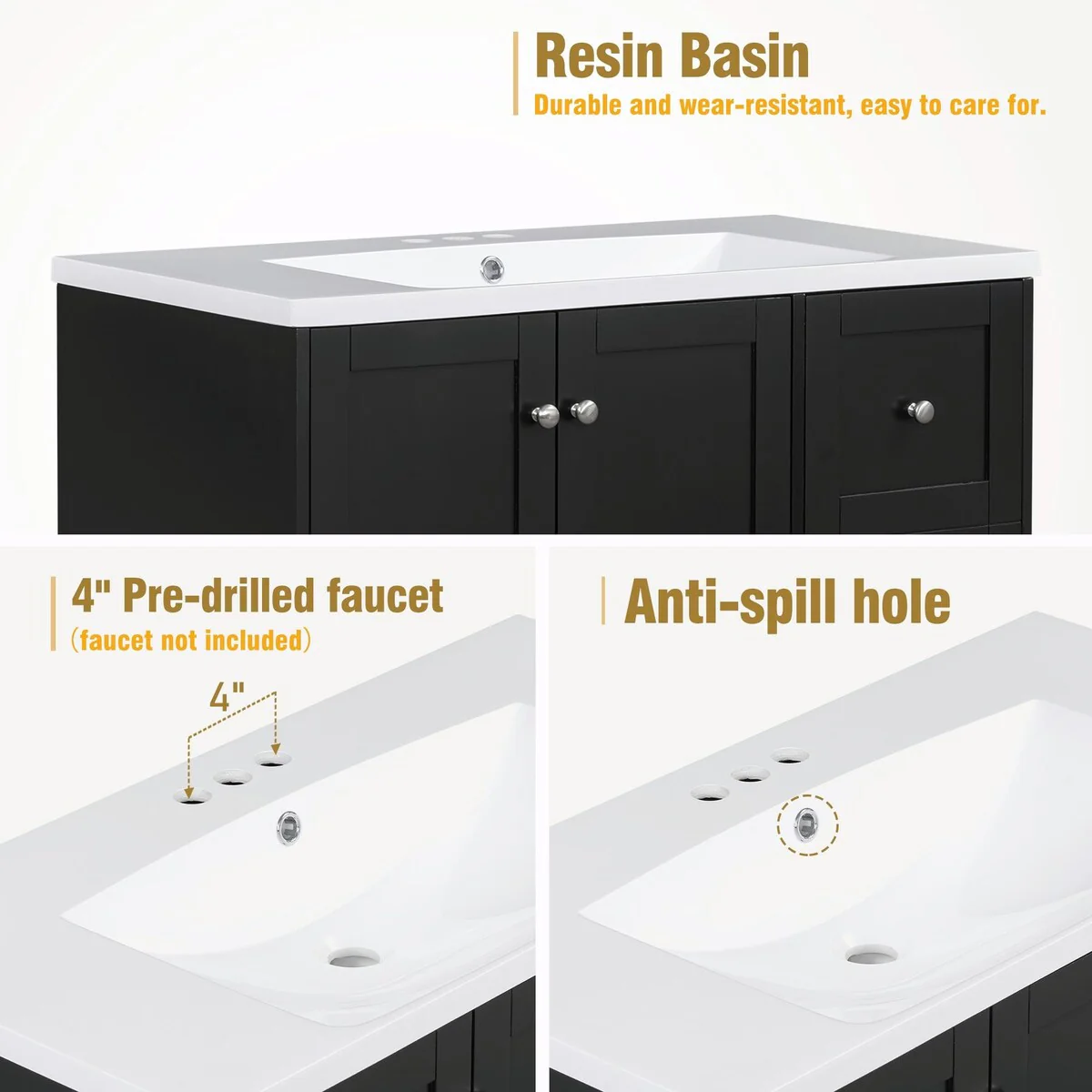 Modern 36-Inch Bathroom Vanity with Resin Sink and Ample Storage