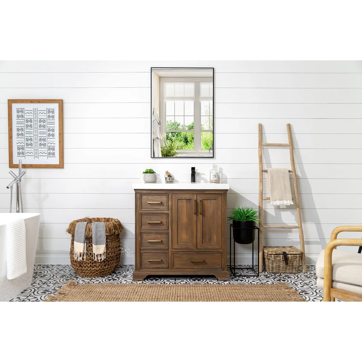 Willow Collections 36 in. W x 22 in. D Charlotte Teak Right Offset Sink Bathroom Solid Teak Vanity with Countertop