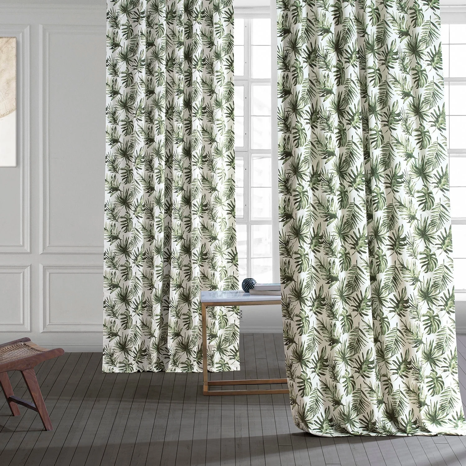 Exclusive Fabrics Coastal Leaf Cascade Printed Cotton Room Darkening Curtain (1 Panel)
