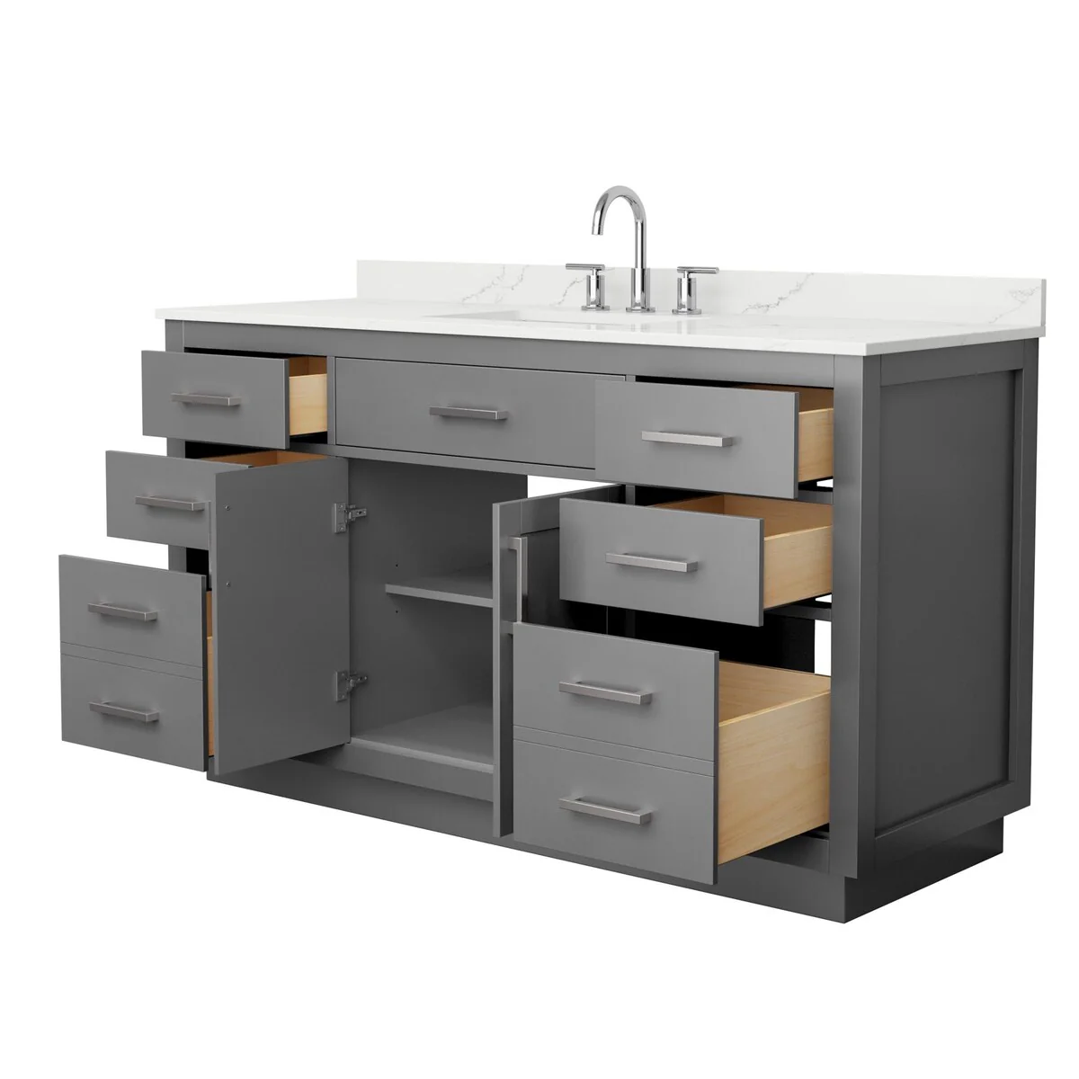 Beckett TK 60-inch Single Vanity, 3 Hole Quartz Top