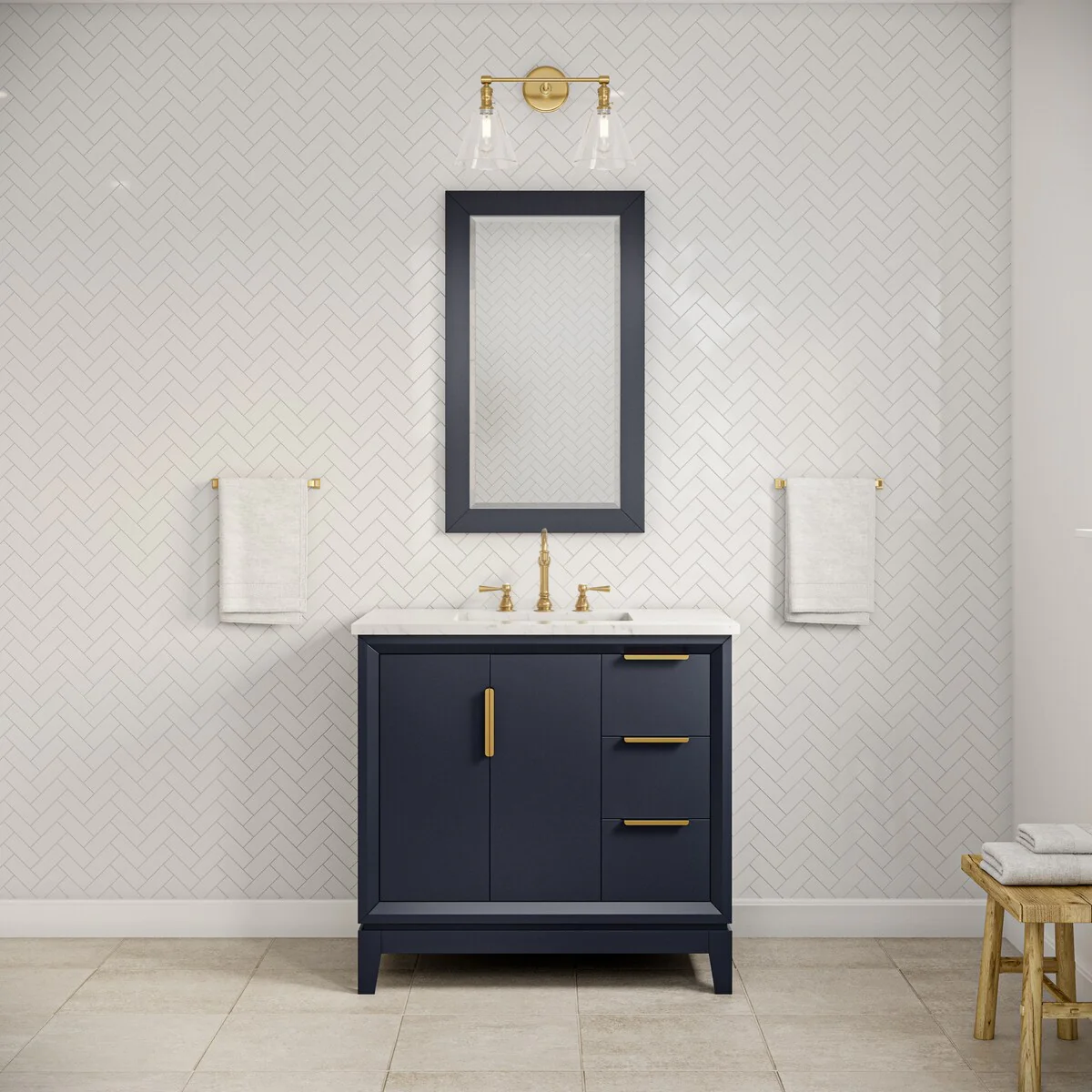 Elizabeth 36-Inch Single Sink Carrara White Marble Vanity
