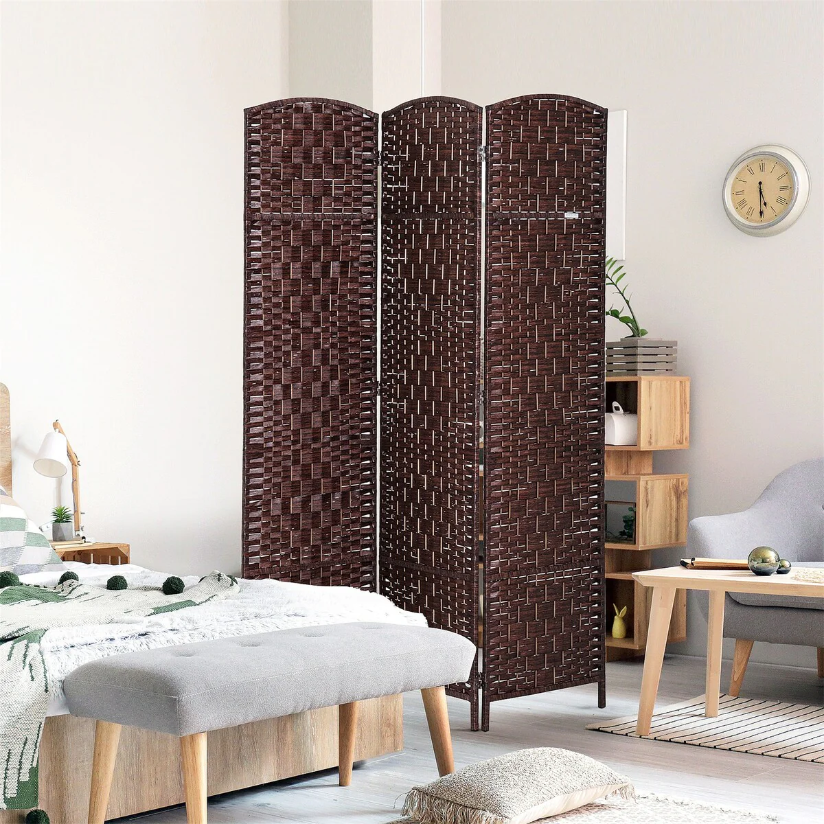Wicker Weave 3 Panel Room Divider Privacy Screen