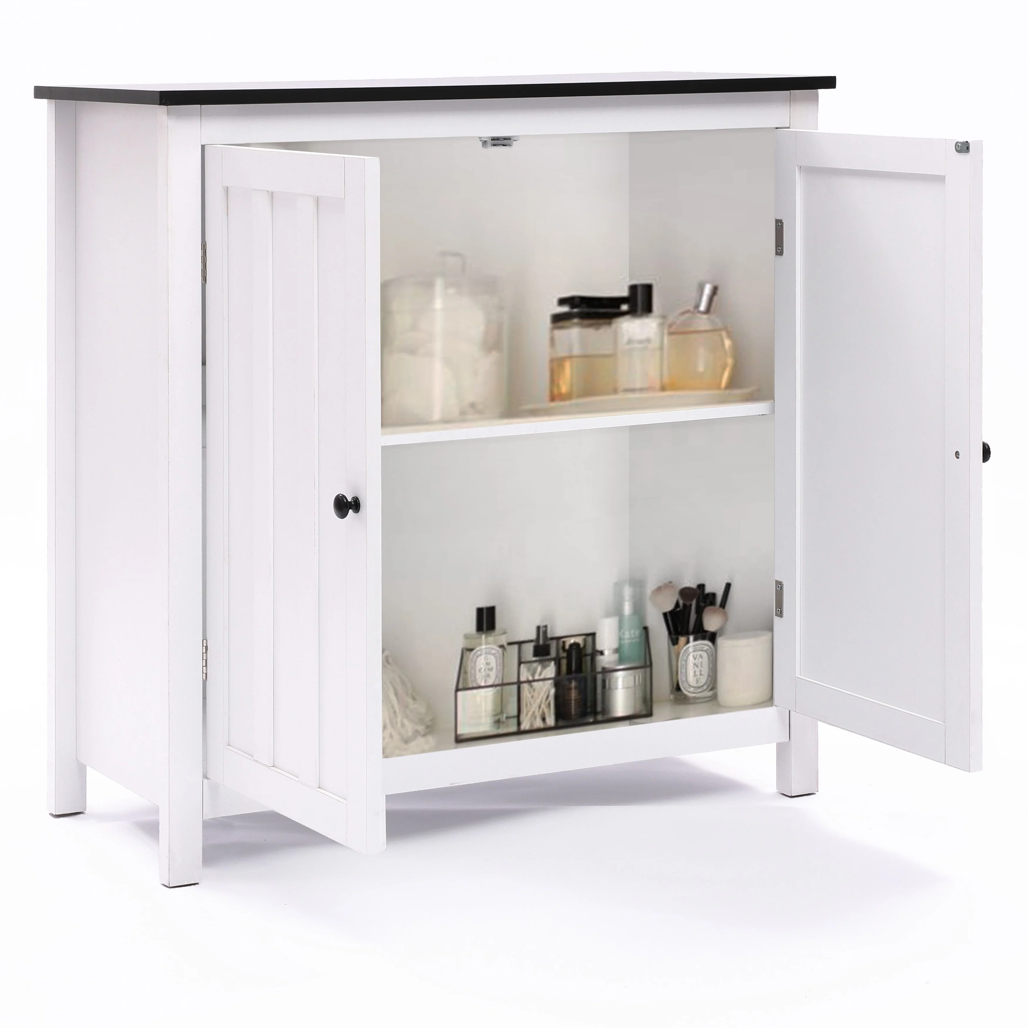 White MDF Wood 2-Door Bathroom Storage Cabinet with an Adjustable Shelf - 32.3