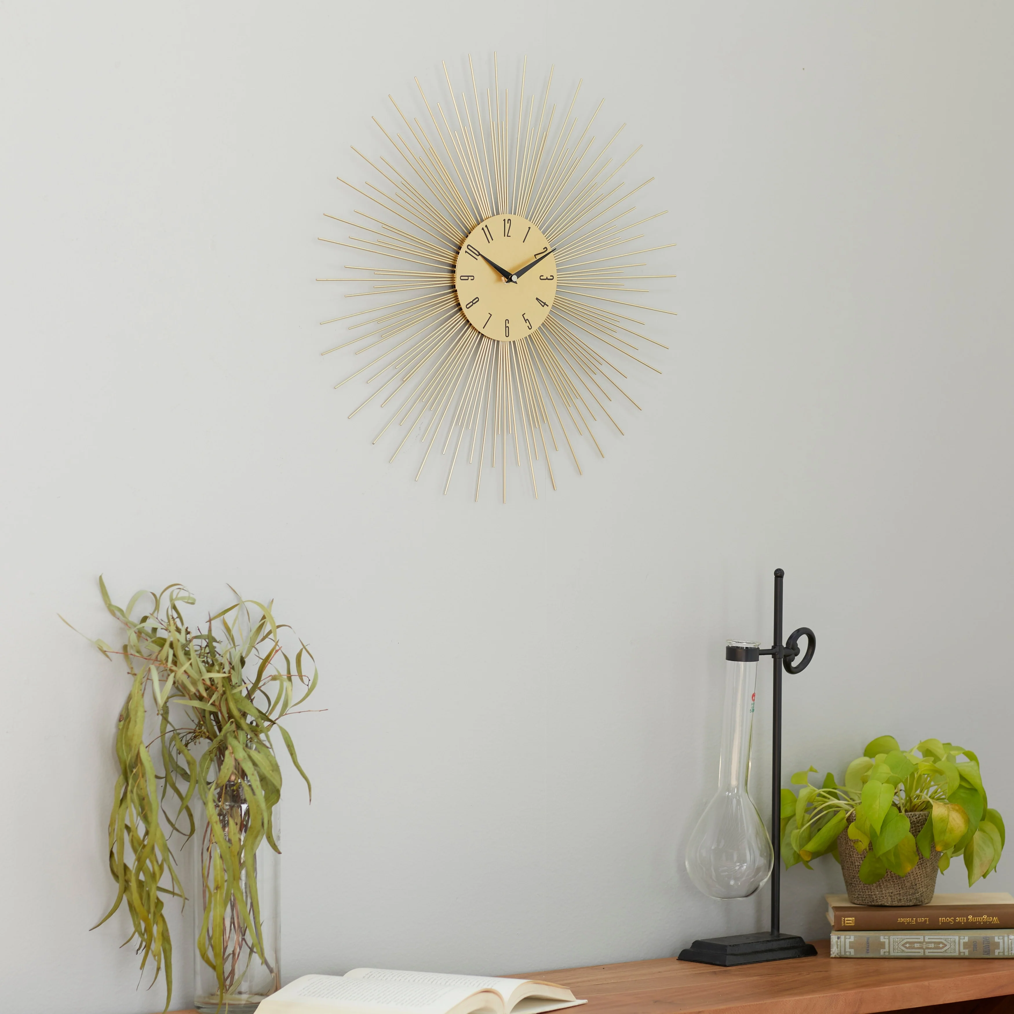 Metal Starburst Wall Clock with Black Accents - Gold - Roche River Decor - 1