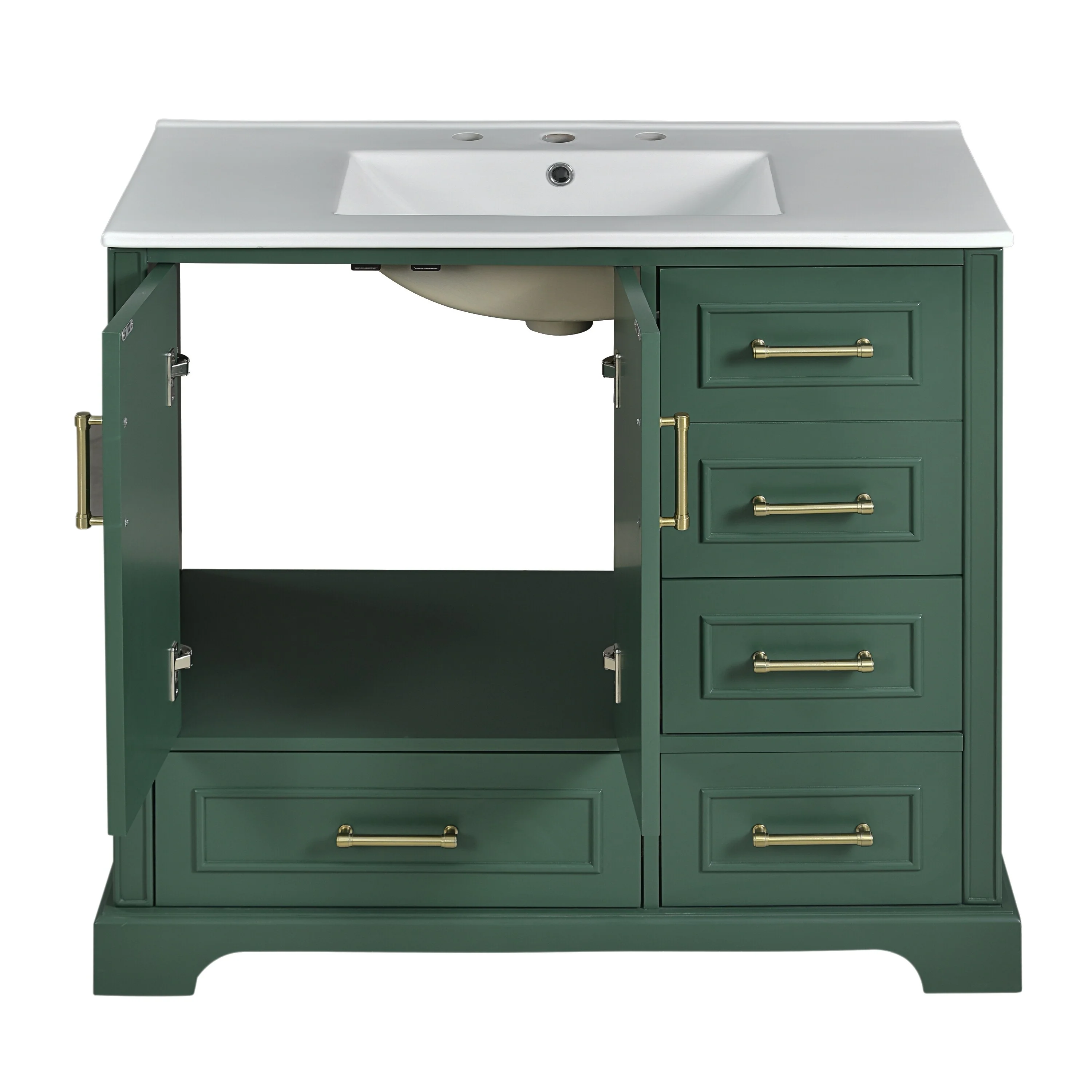 Bathroom Vanity with Resin Sink, Bathroom Vanity Set with 4 Drawers, Bathroom Storage Cabinet with 2 Soft Close Doors