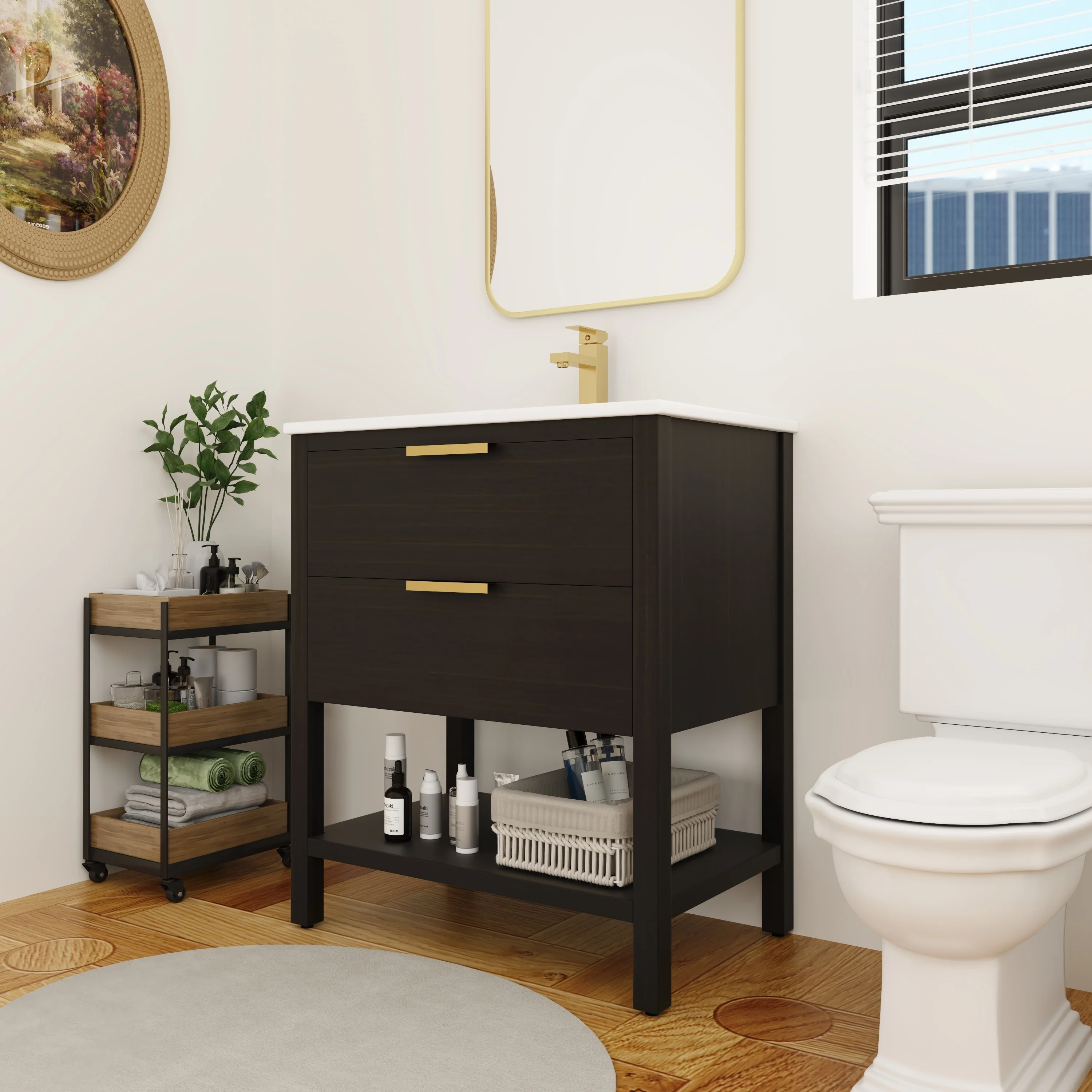 BNK 30/36 Inch Bathroom Vanity With Single Sink,Modern Bathroom Vanities With Soft Close Drawer And Shelf