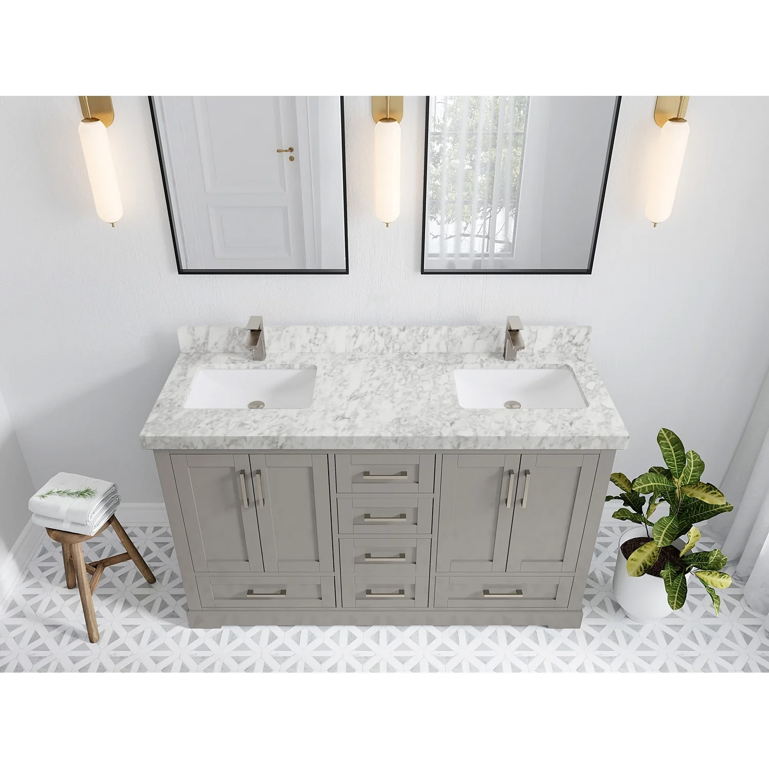 Willow Collection 60 in W x 22 in D x 36 in H Boston Double Bowl Sink Bathroom Vanity with Countertop