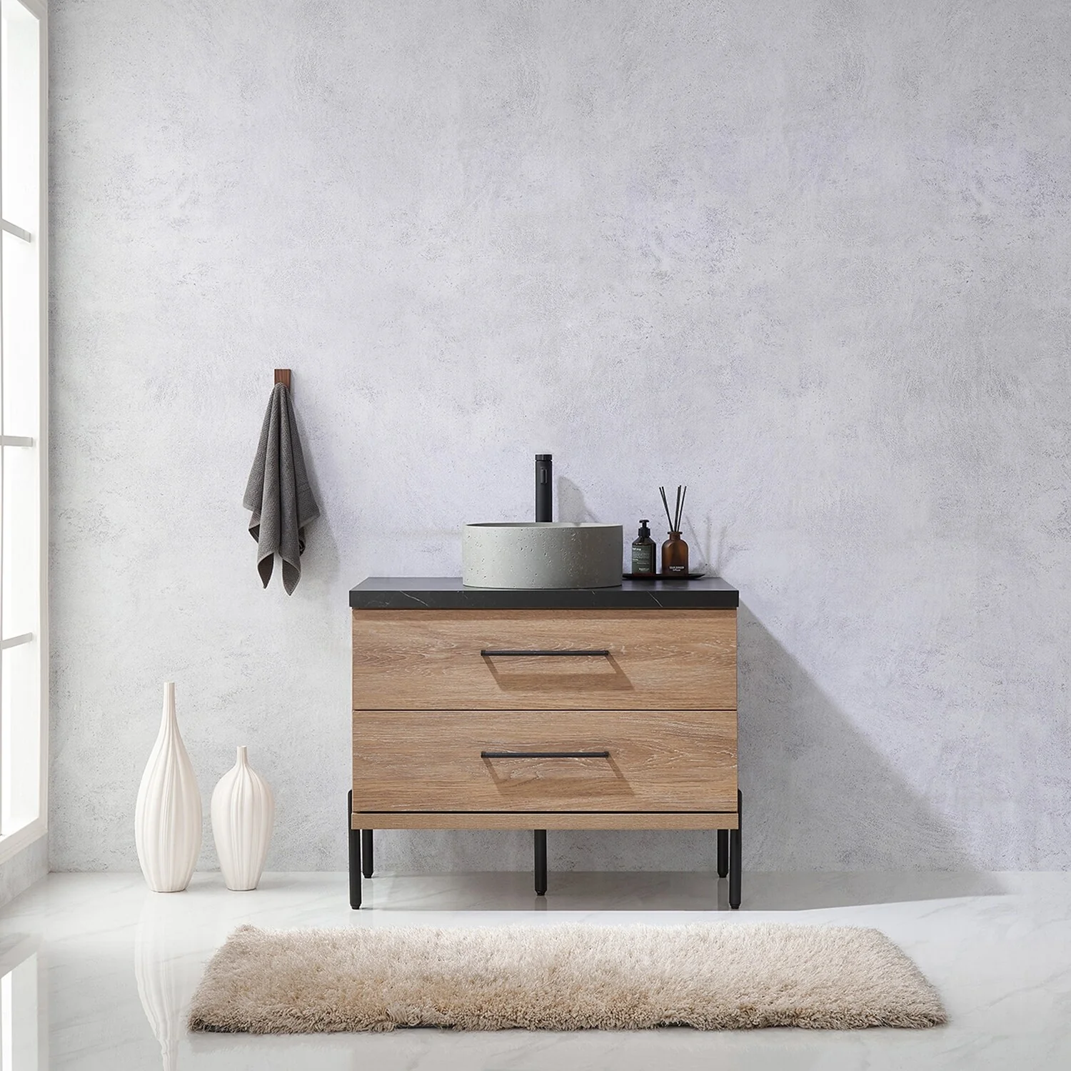 Trento Bath Vanity with Sintered Stone Top with Concrete Sink (R)