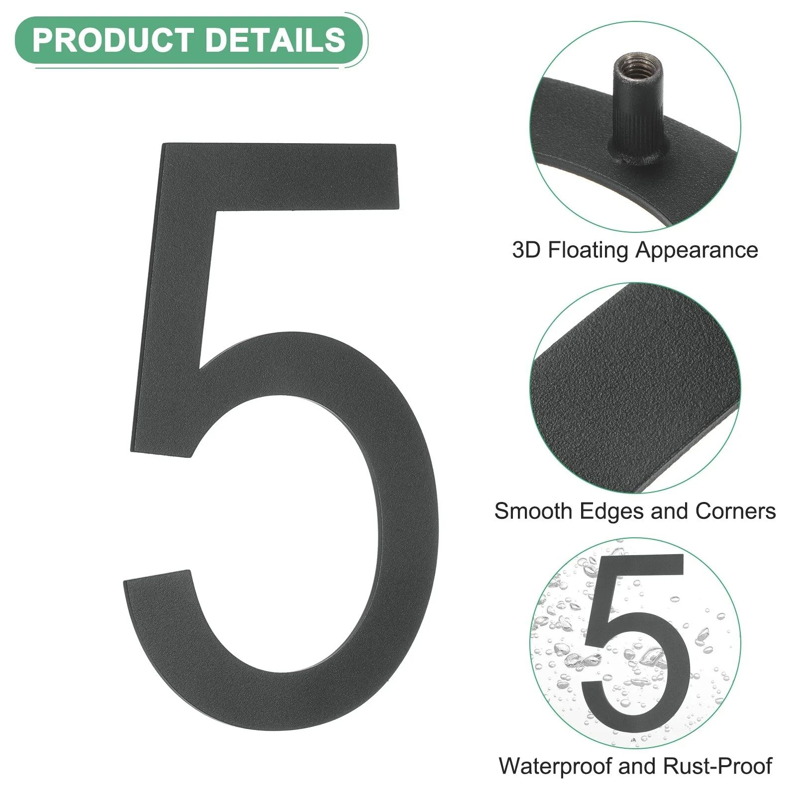 6 Inch Floating House Numbers, Modern House with Nail Kit Black