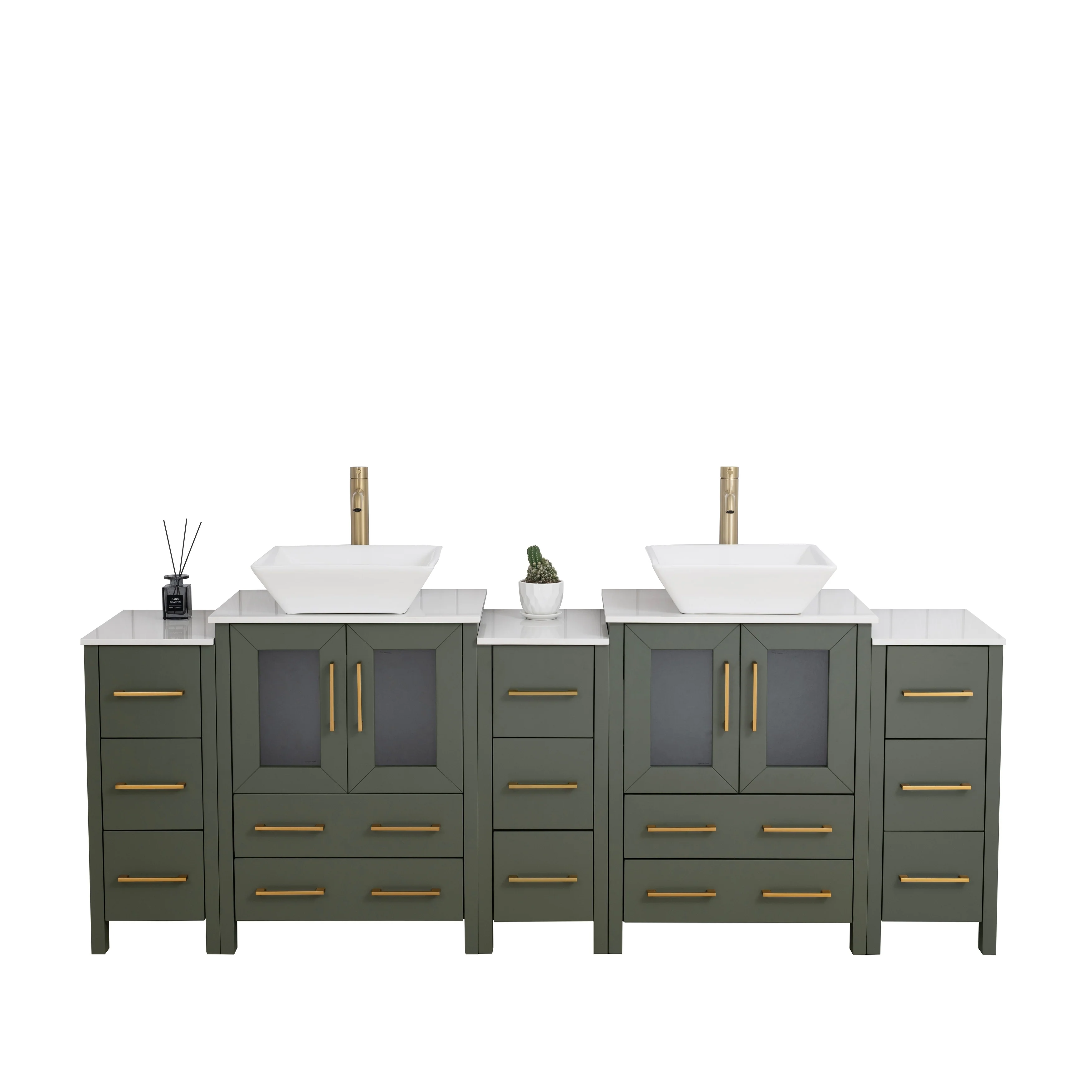 Vanity Art 84-Inch Double Sink Bathroom Vanity Set with Engineered Marble Top and Free Mirror - 84 W X 18.5 D X 31.1 H
