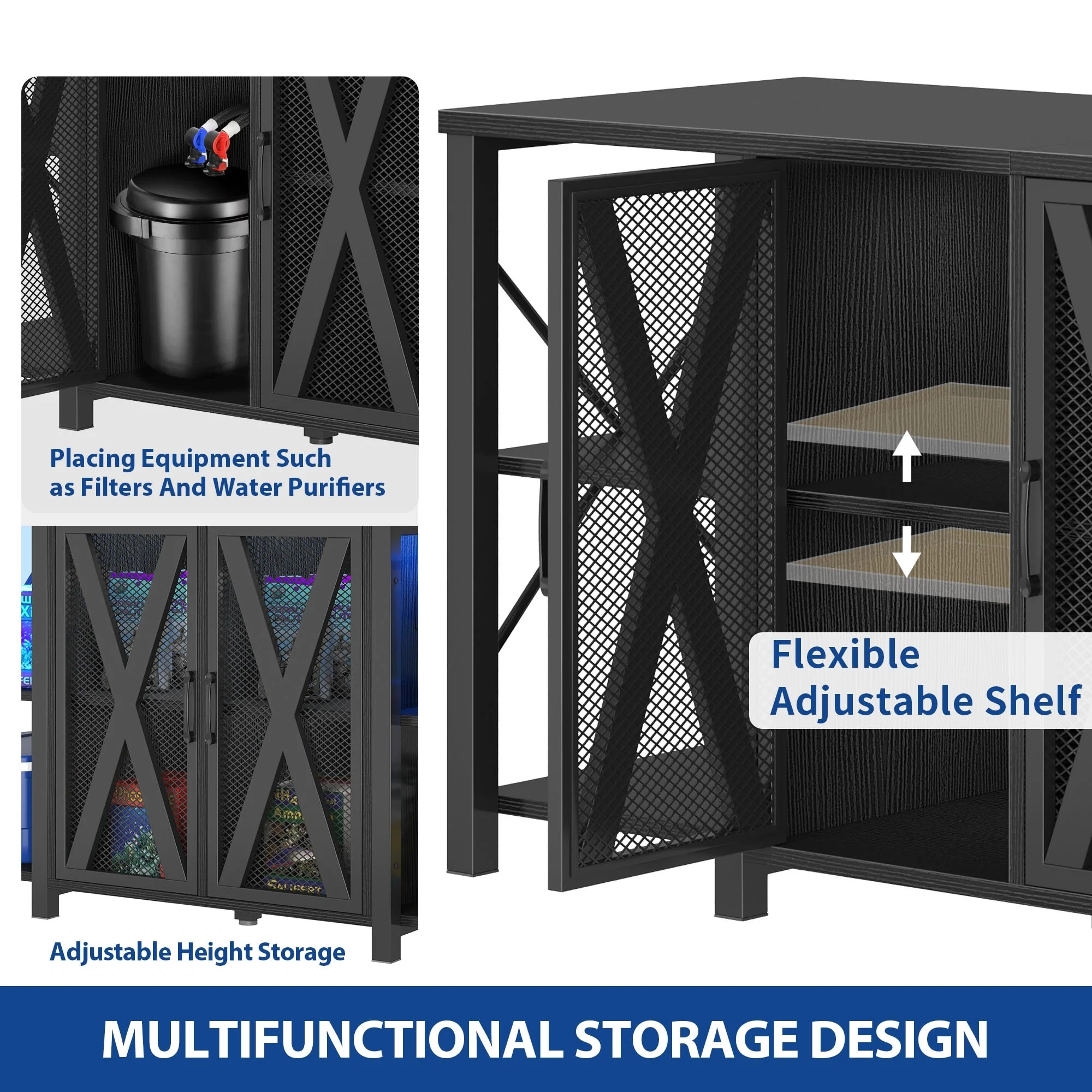 Moasis 75-120 Gallon Aquarium Stand with Power Outlet & LED Light,Heavy Duty Metal Fish Tank Stand