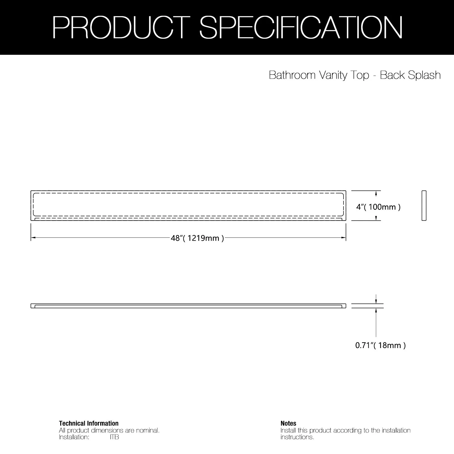 48 in. Engineered Marble Backsplash For Cabinet Vanity