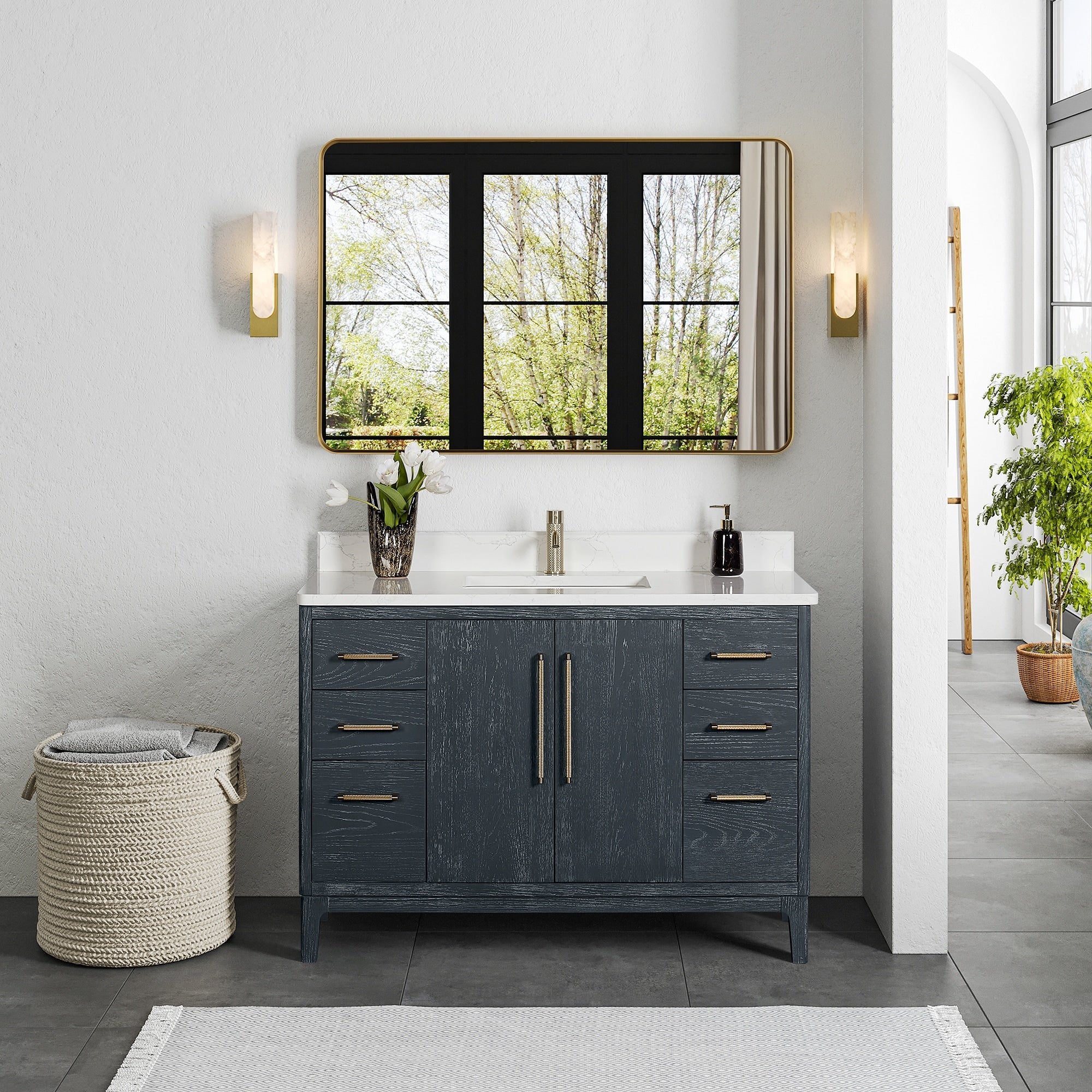 Gara Single Bath Vanity with Composite Stone Top and Mirror