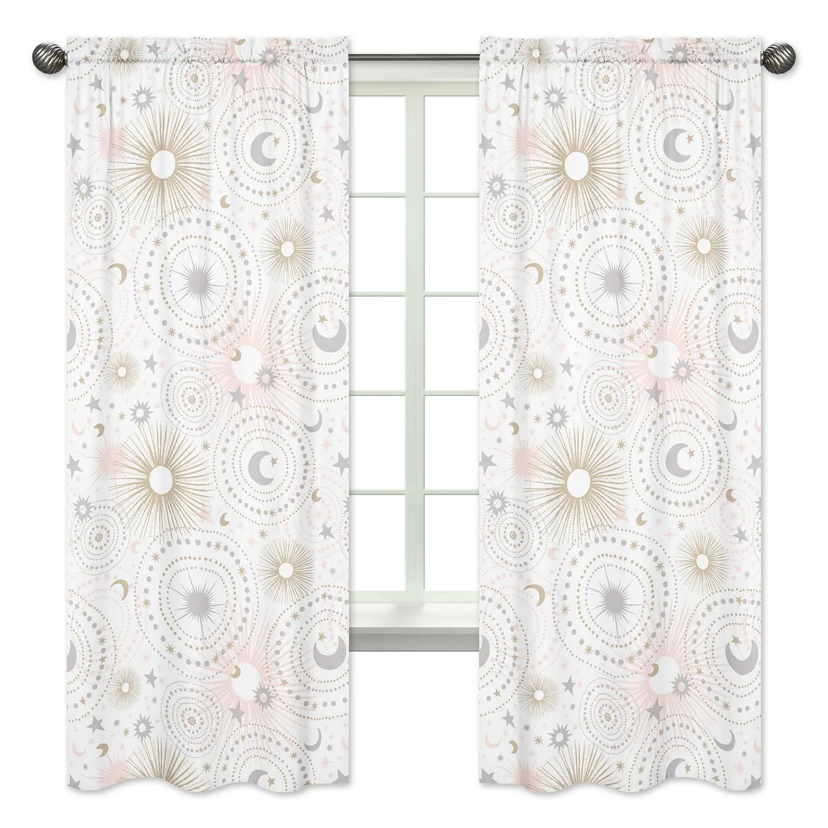 Sweet Jojo Designs Pink, Gold and Grey Star and Moon Celestial Collection 84-inch Window Treatment Curtain Panel Pair