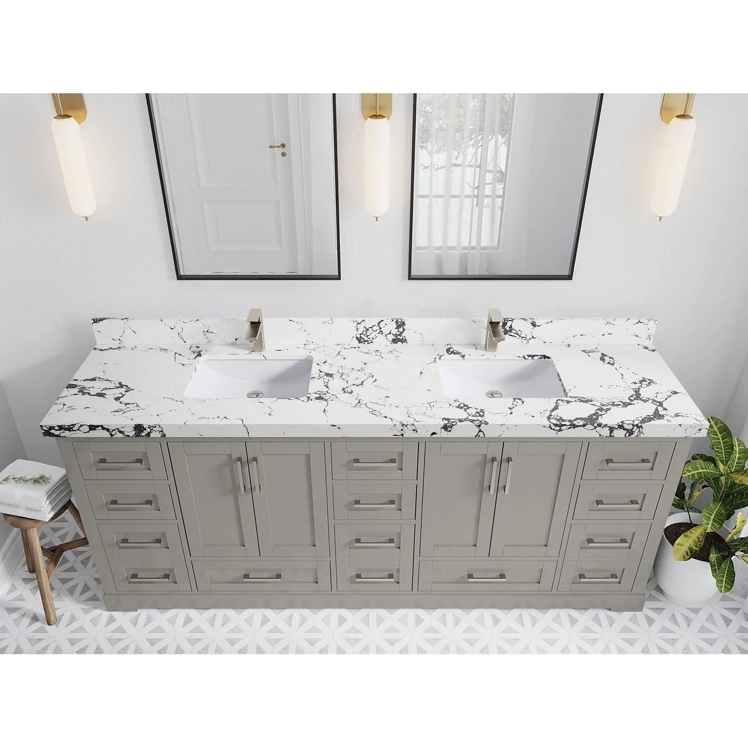 Willow Collection 84 in W x 22 in D x 36 in H Boston Double Bowl Sink Bathroom Vanity with Countertop