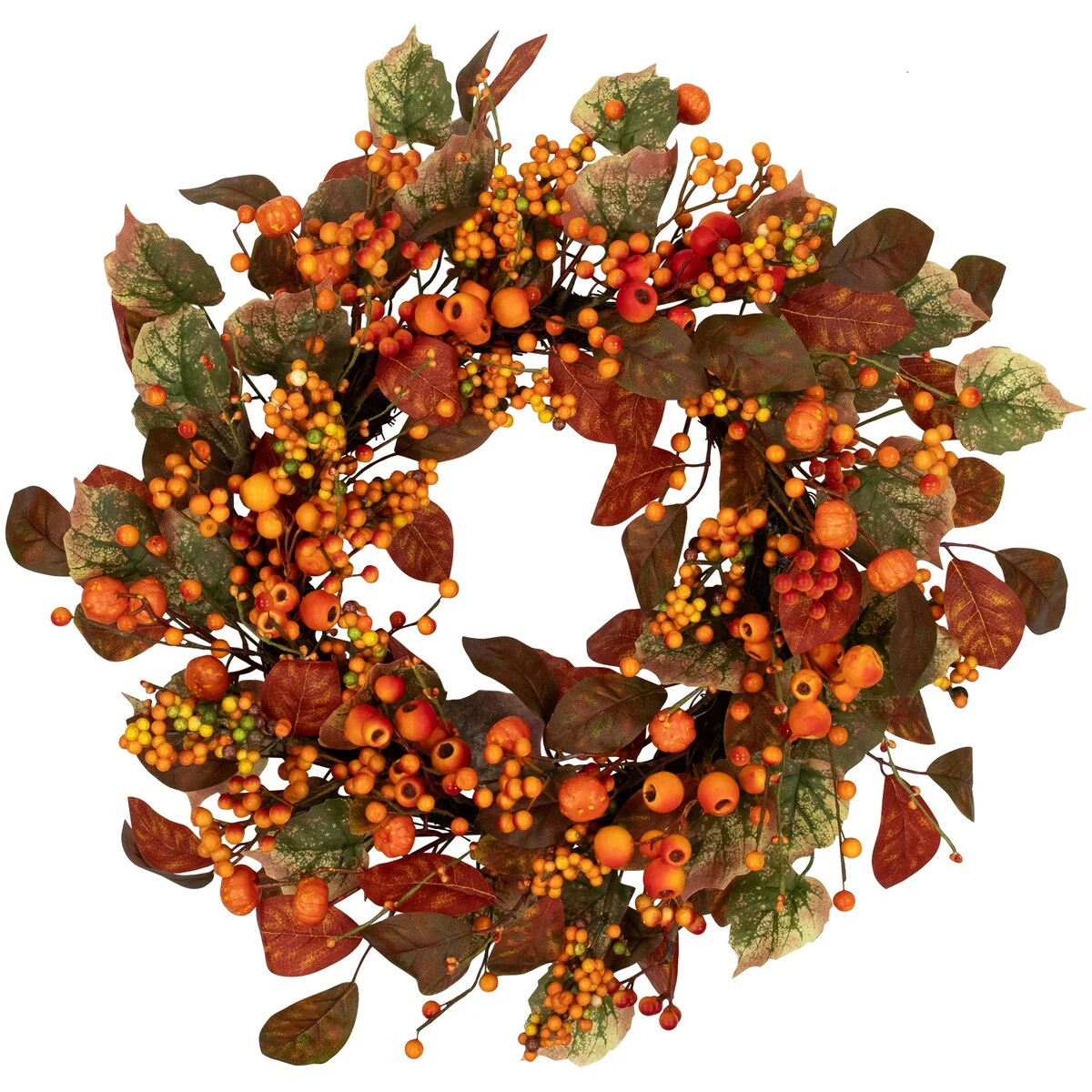 Berries and Pumpkins Artificial Fall Harvest Wreath - 24