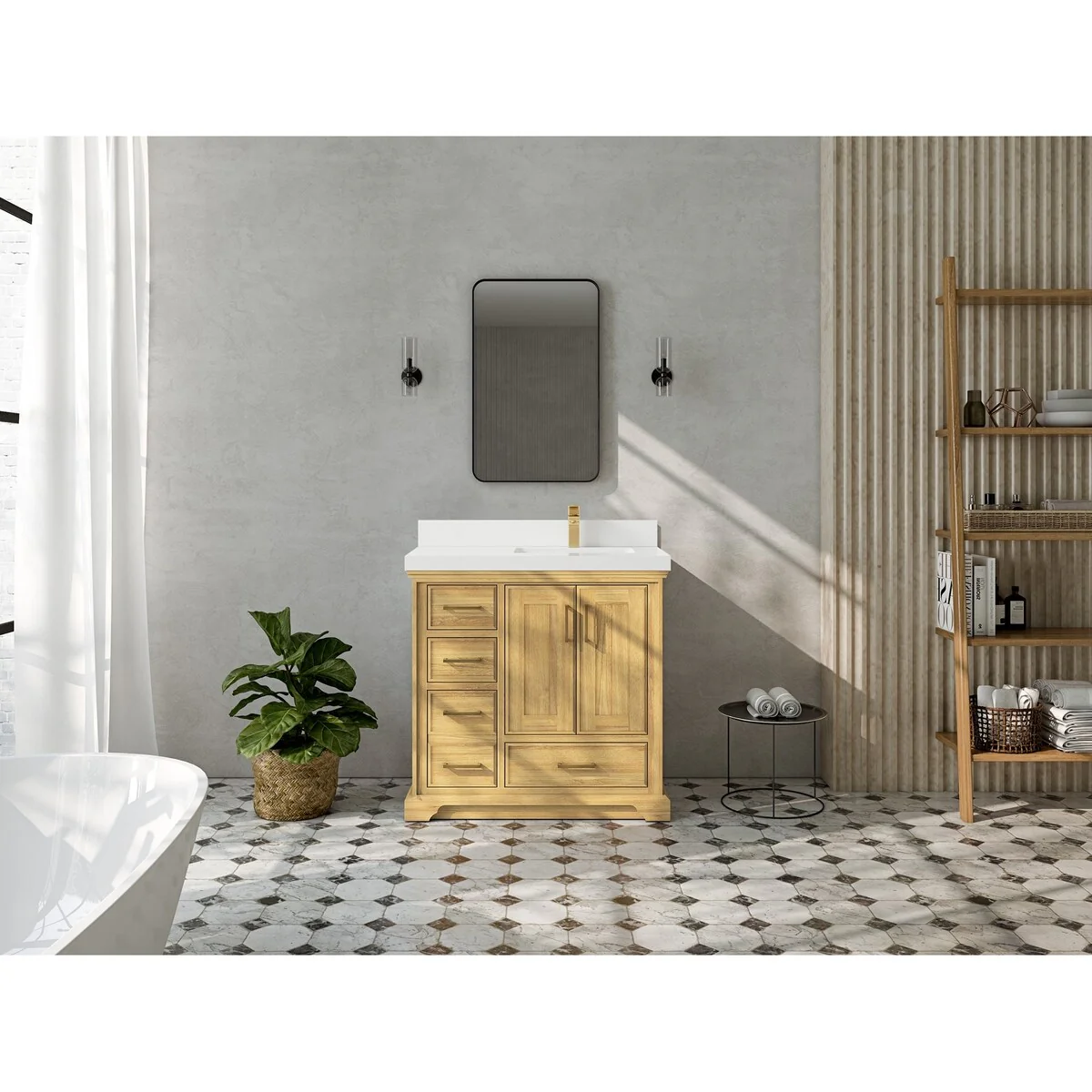 Willow Collections 36 in. W x 22 in. D Charlotte Teak Right Offset Sink Bathroom Solid Teak Vanity with Countertop