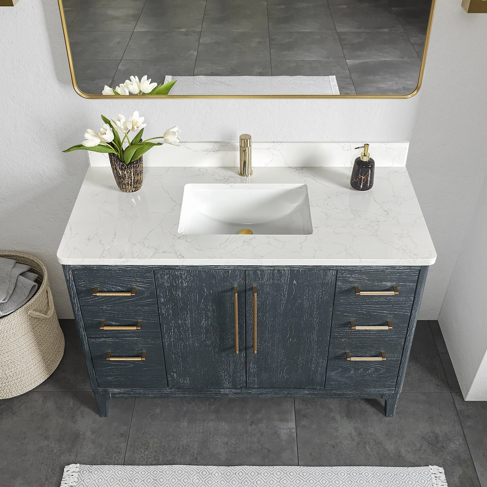 Gara Single Bath Vanity with Composite Stone Top and Mirror