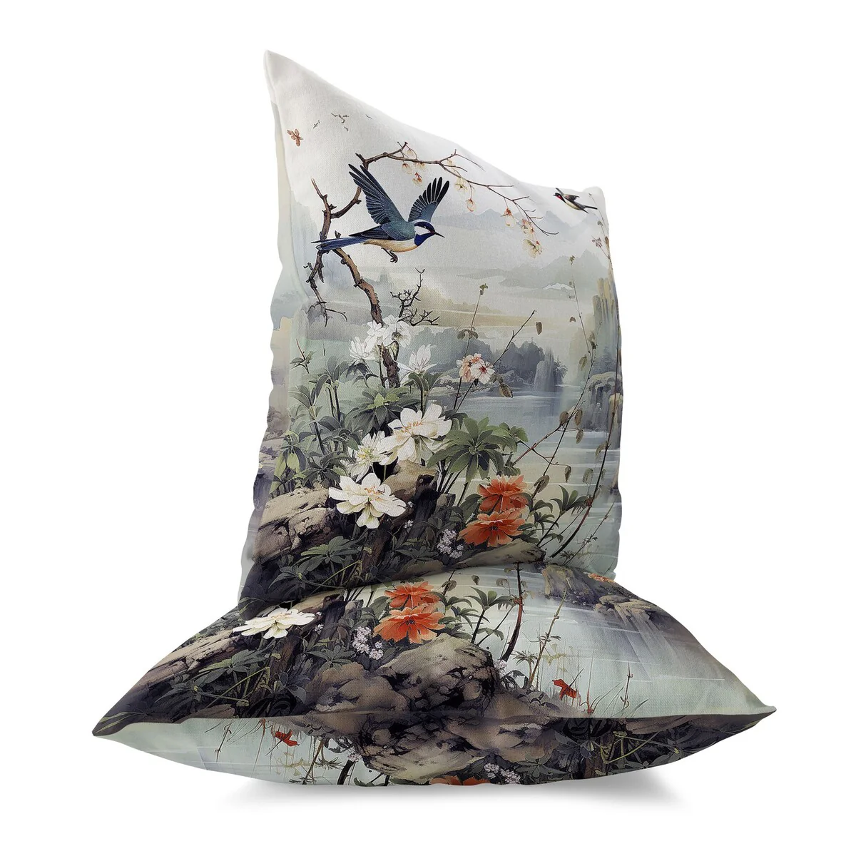 Gray And Blue Mystical Wing Peak Indoor/Outdoor Throw Pillow Zipper