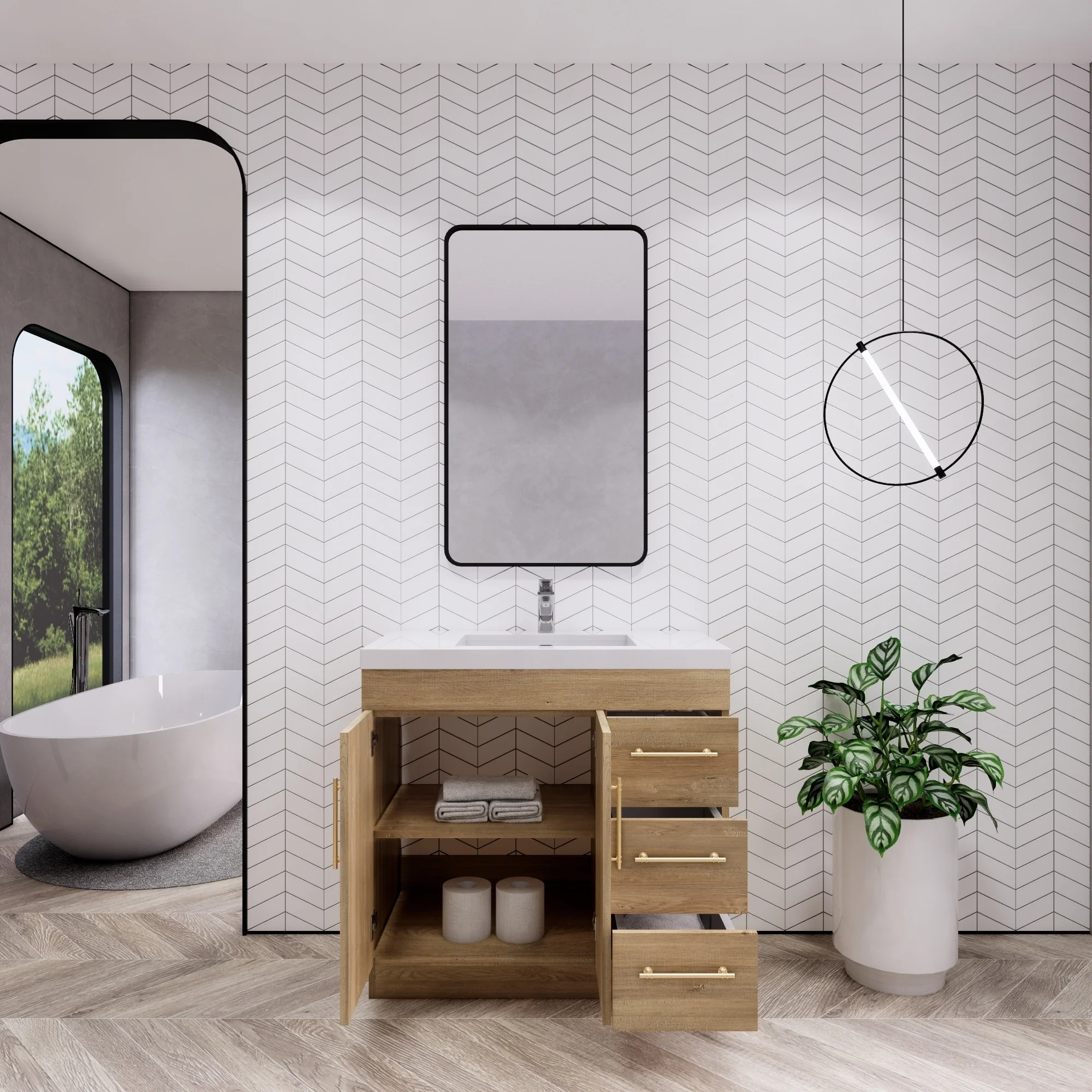 Eliza 36 Freestanding Vanity (Right Drawers) with Single Sink