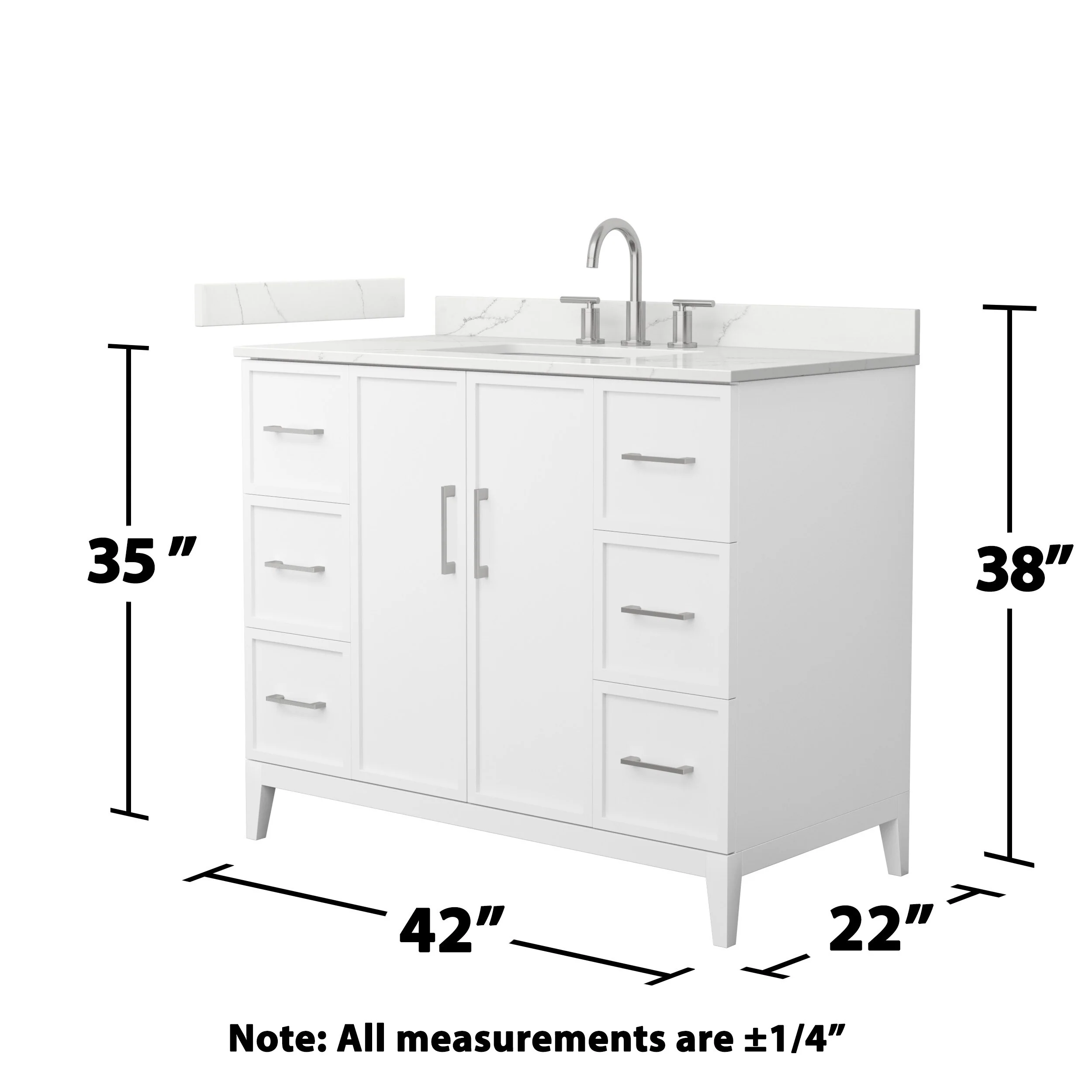 Elan 42-inch Single Vanity, 3 Hole Quartz Top