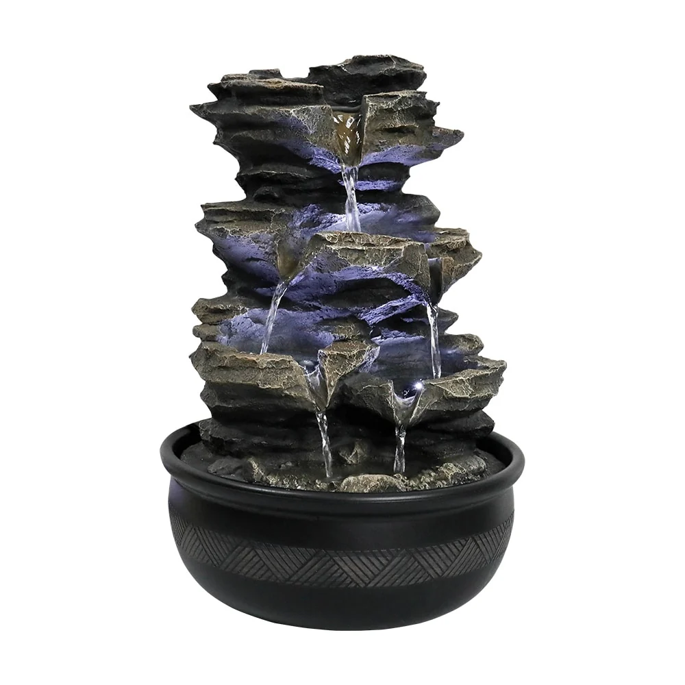 15.7'' H Tabletop Indoor Rock Waterfalls Fountains with LED Light