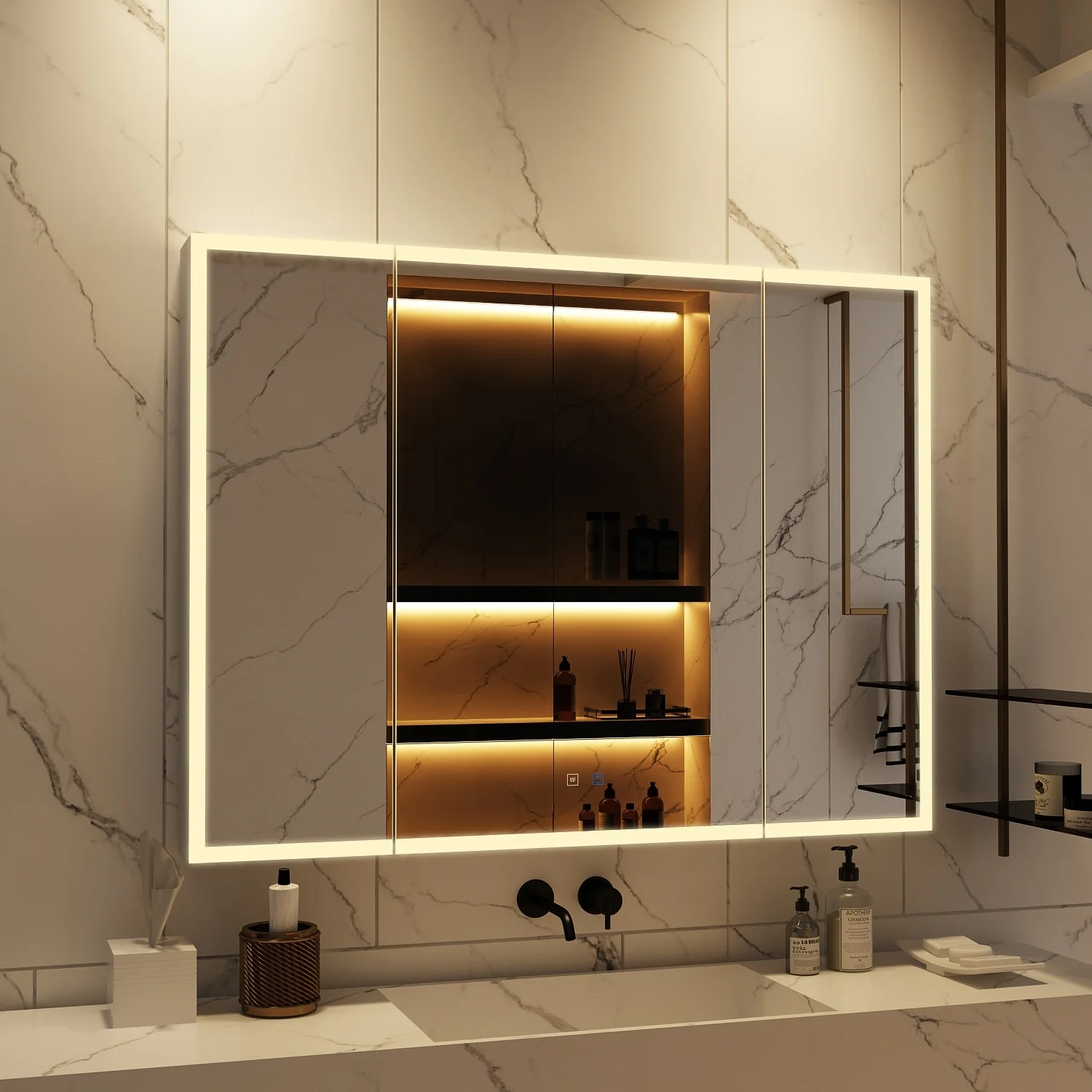 Sleek Anti-Fog Bathroom Medicine Cabinet with Dimmable LED Lights - 45.9